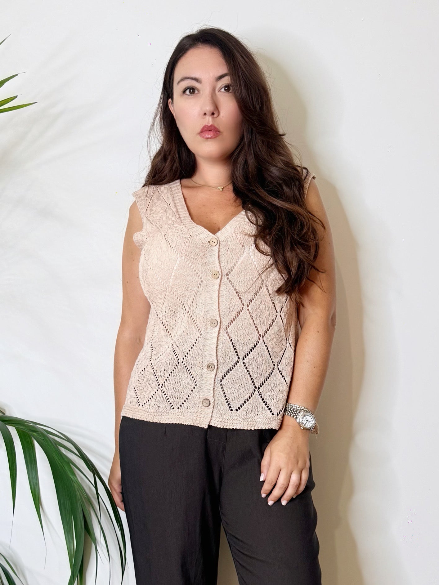 Gilet in maglia rosa nude