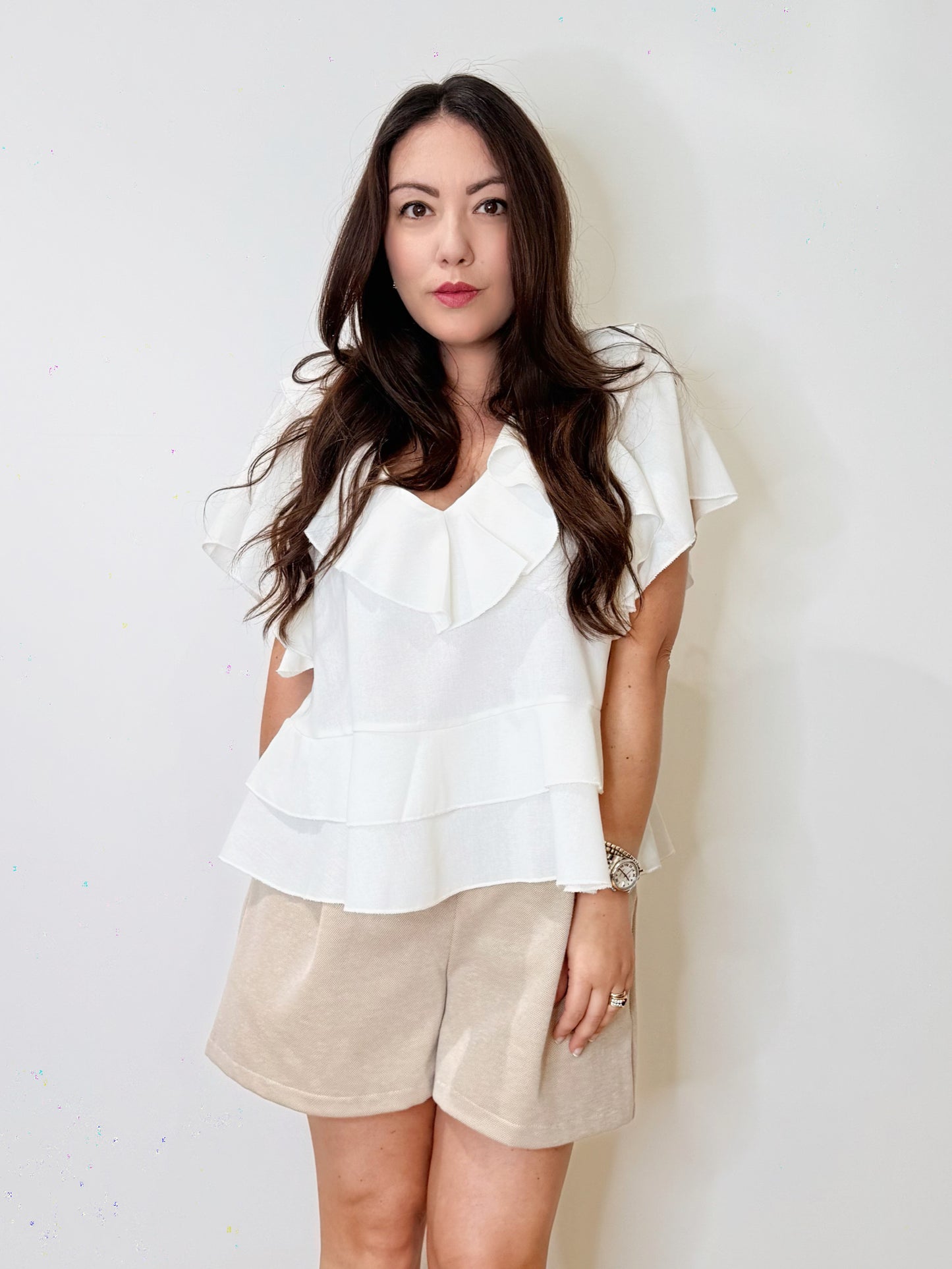 Blusa con volant 100% Lino