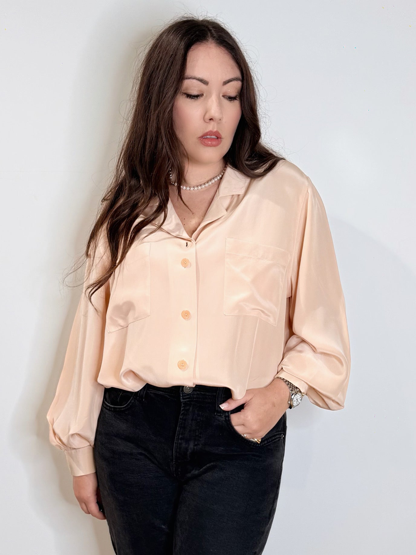 Camicia in pura seta rosa cipria