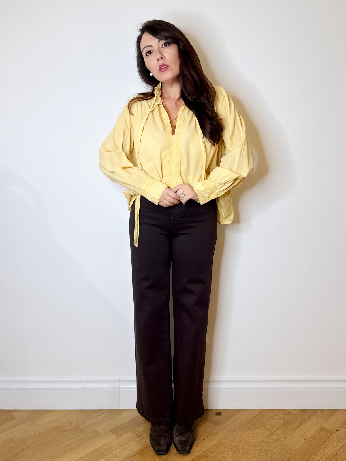 Camicia puro cotone giallo burro