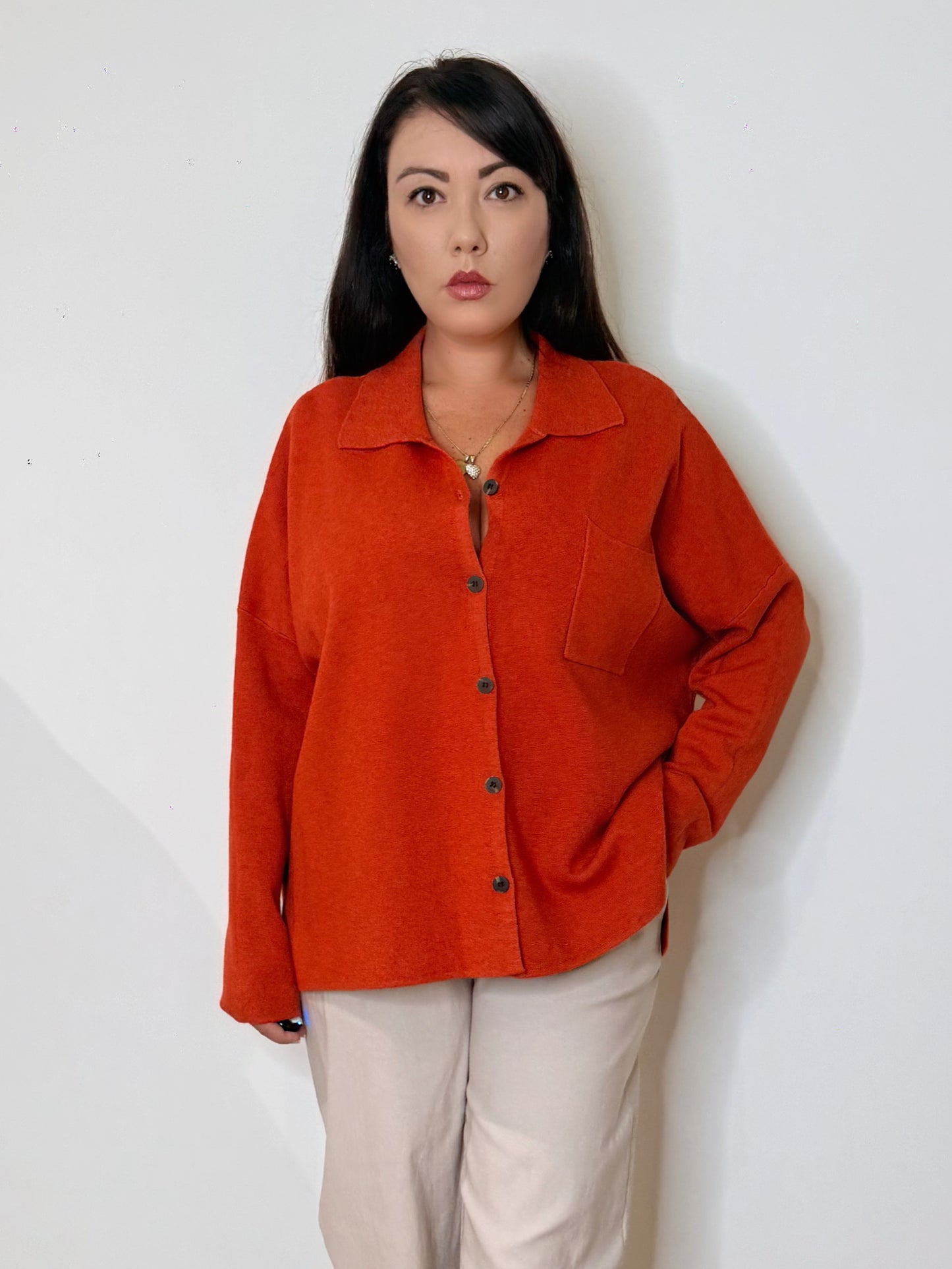 Camicia over in maglia arancio