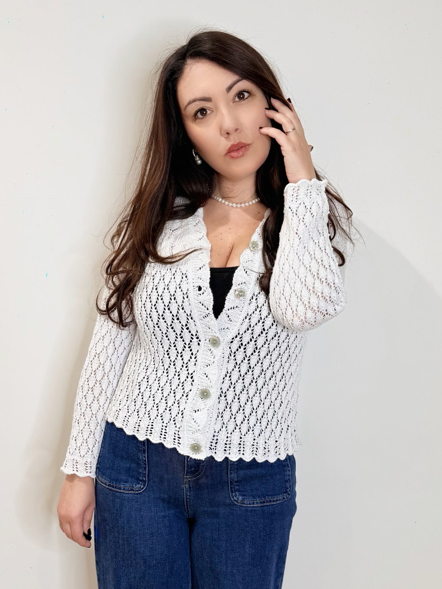 Cardigan traforato bianco