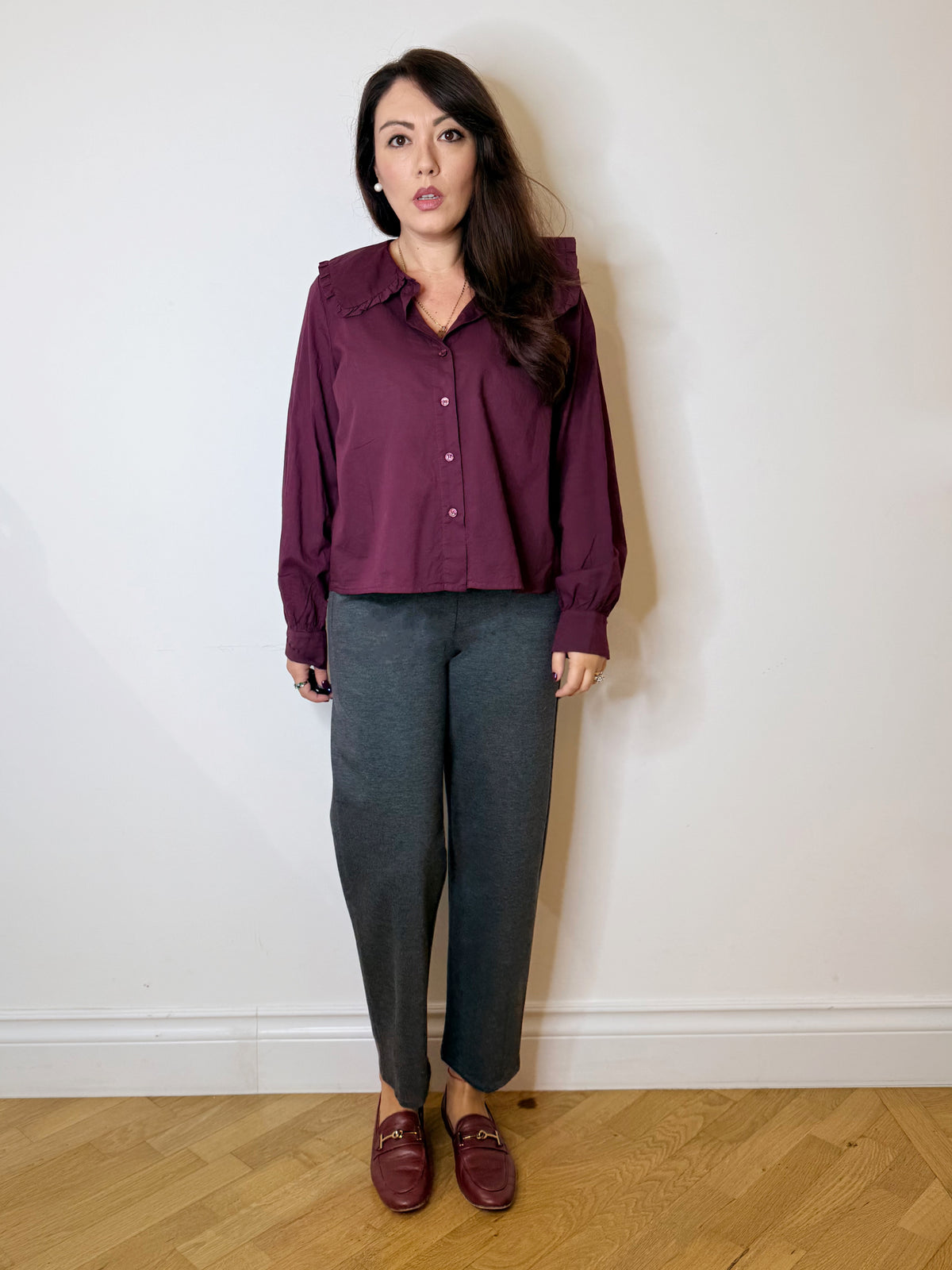 Camicia burgundy collo bon ton