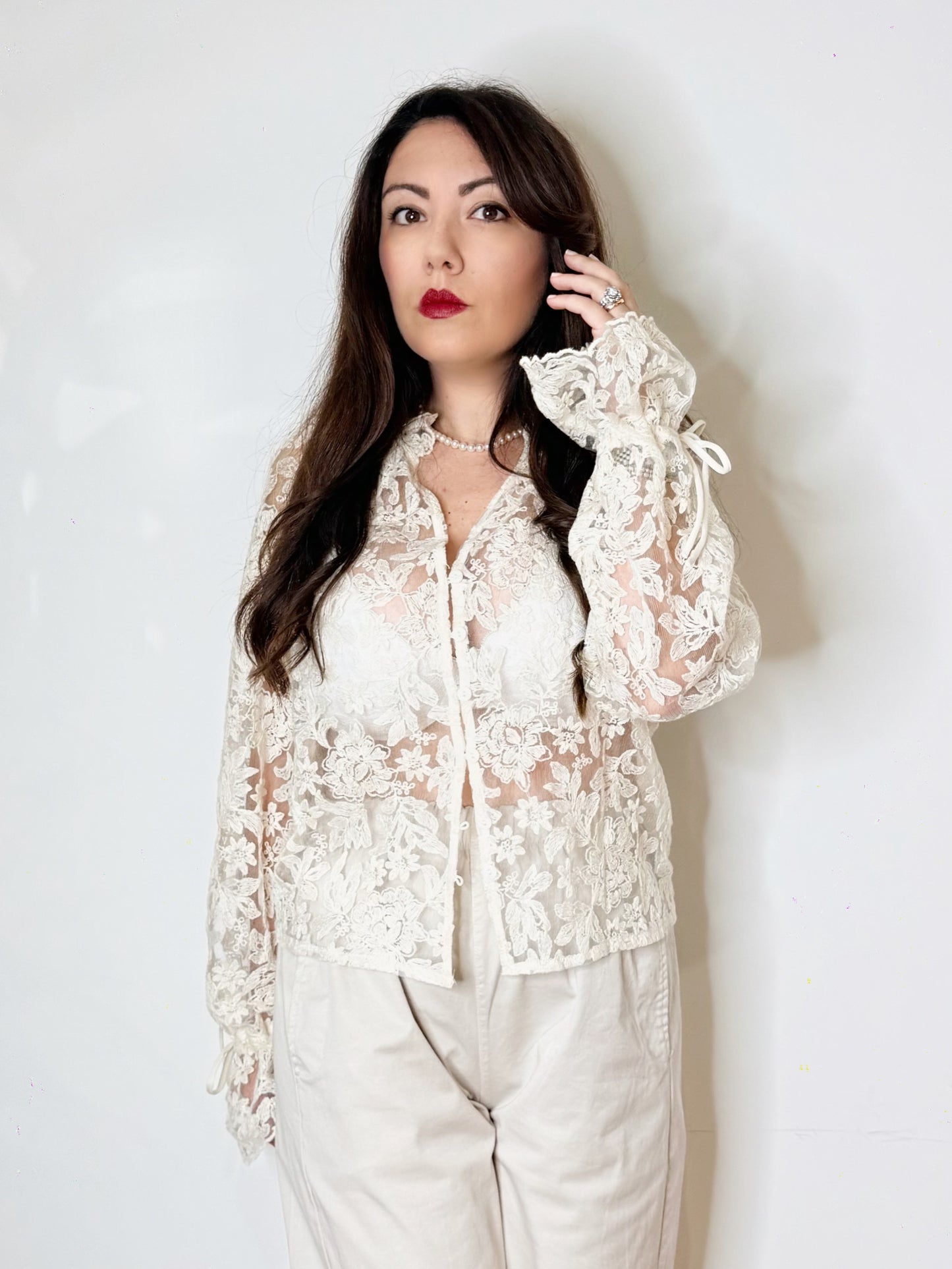 Camicia lavorata avorio