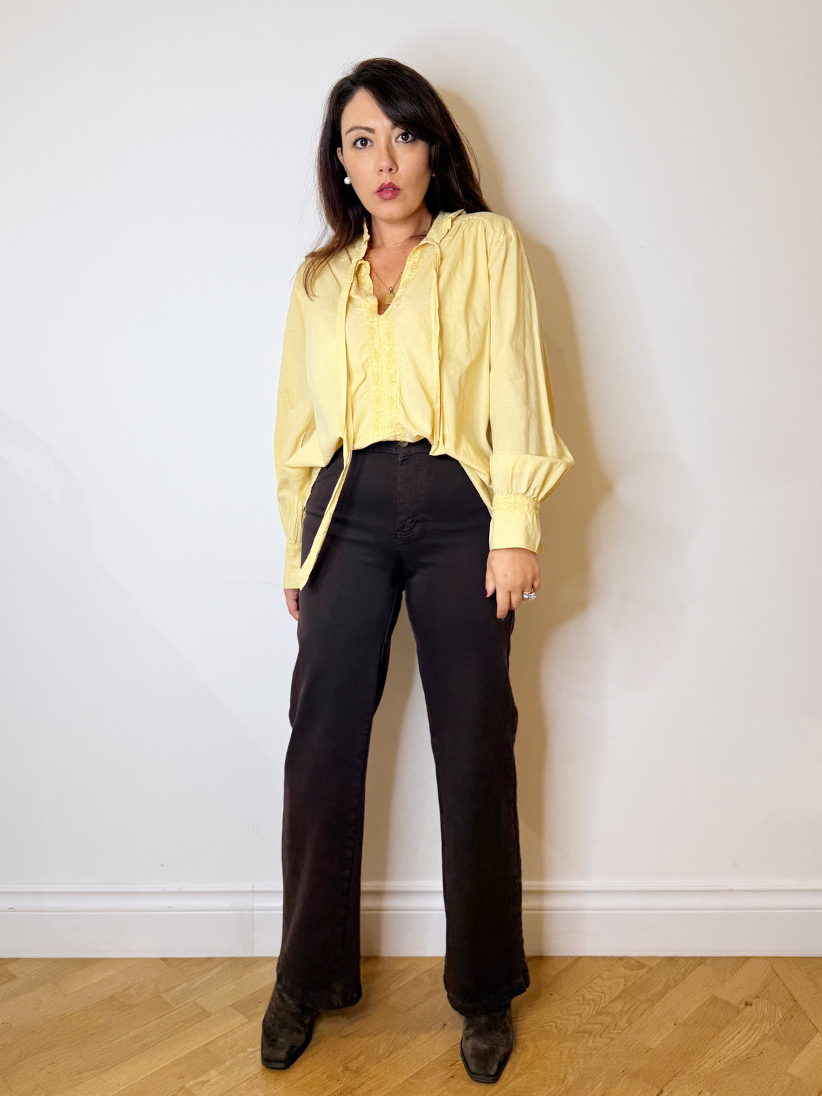 Pantalone jeans wide leg moro