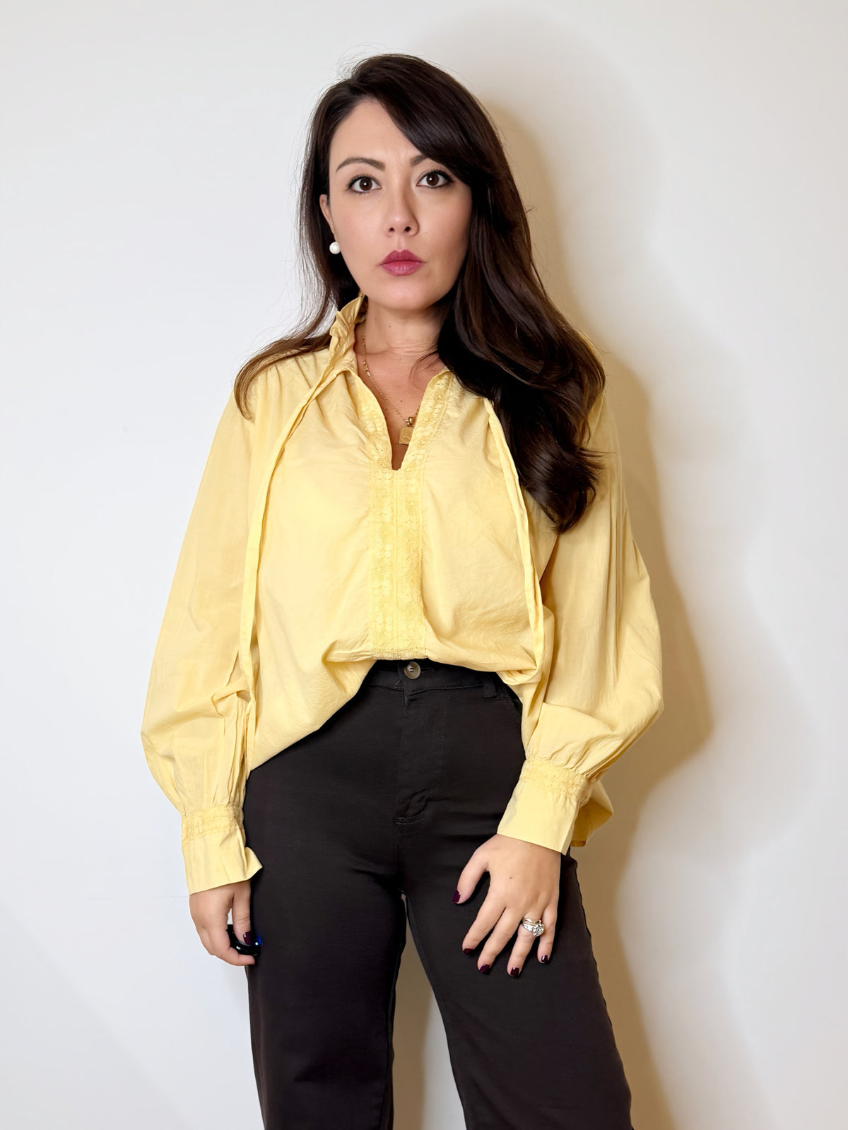 Camicia puro cotone giallo burro