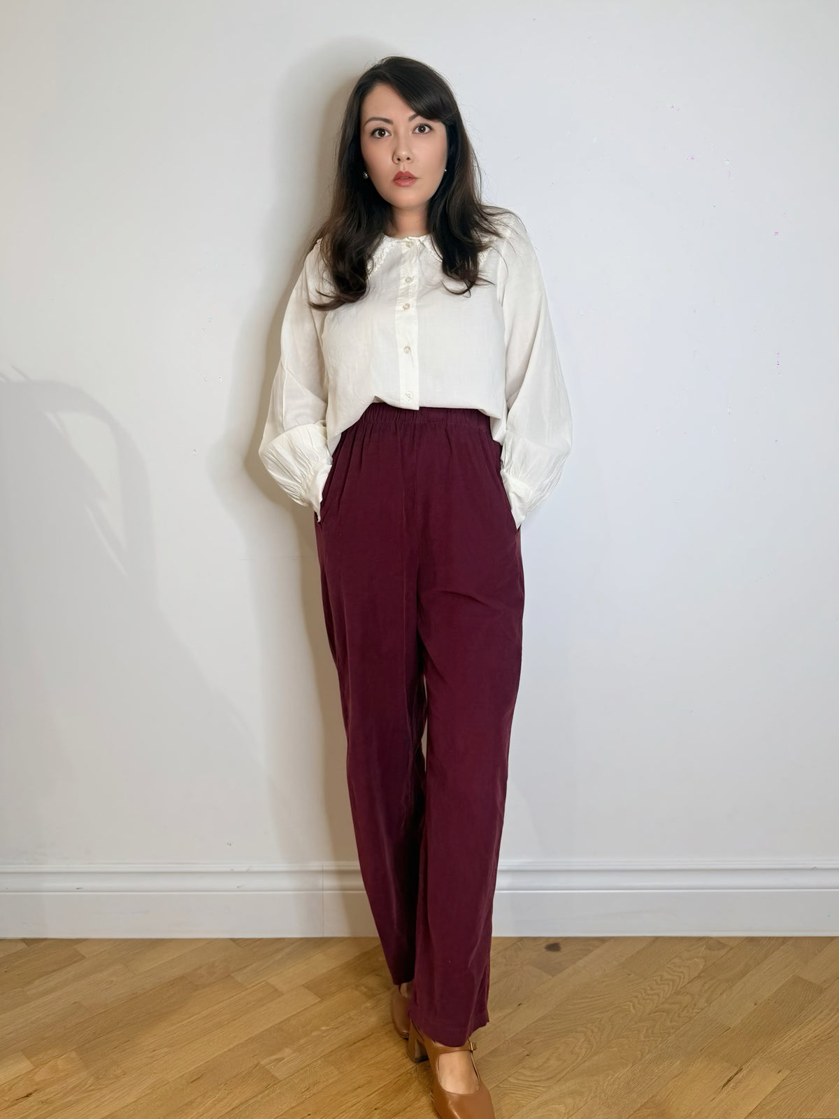 Pantalone gamba lunga in velluto Borgogna