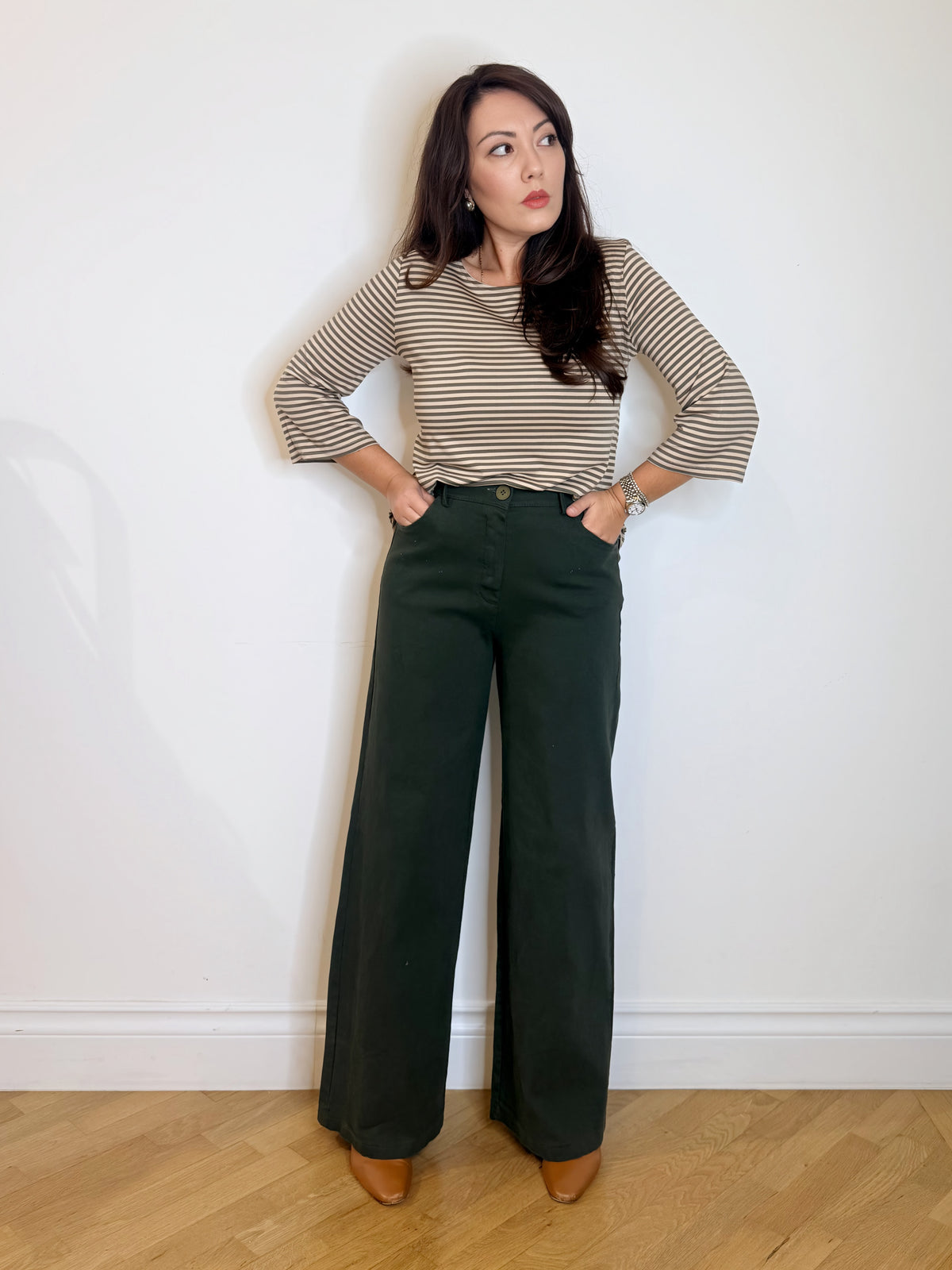 Pantalone jeans wide leg verde
