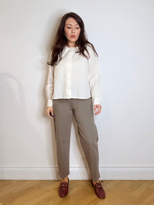 Pantalone barrel in punto Milano tortora