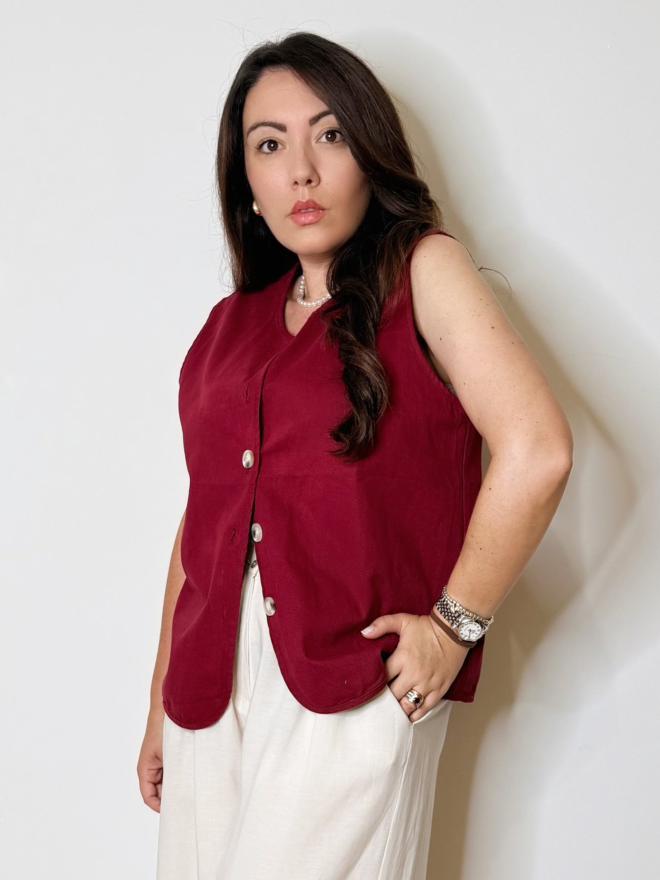 Gilet in cotone bordeaux