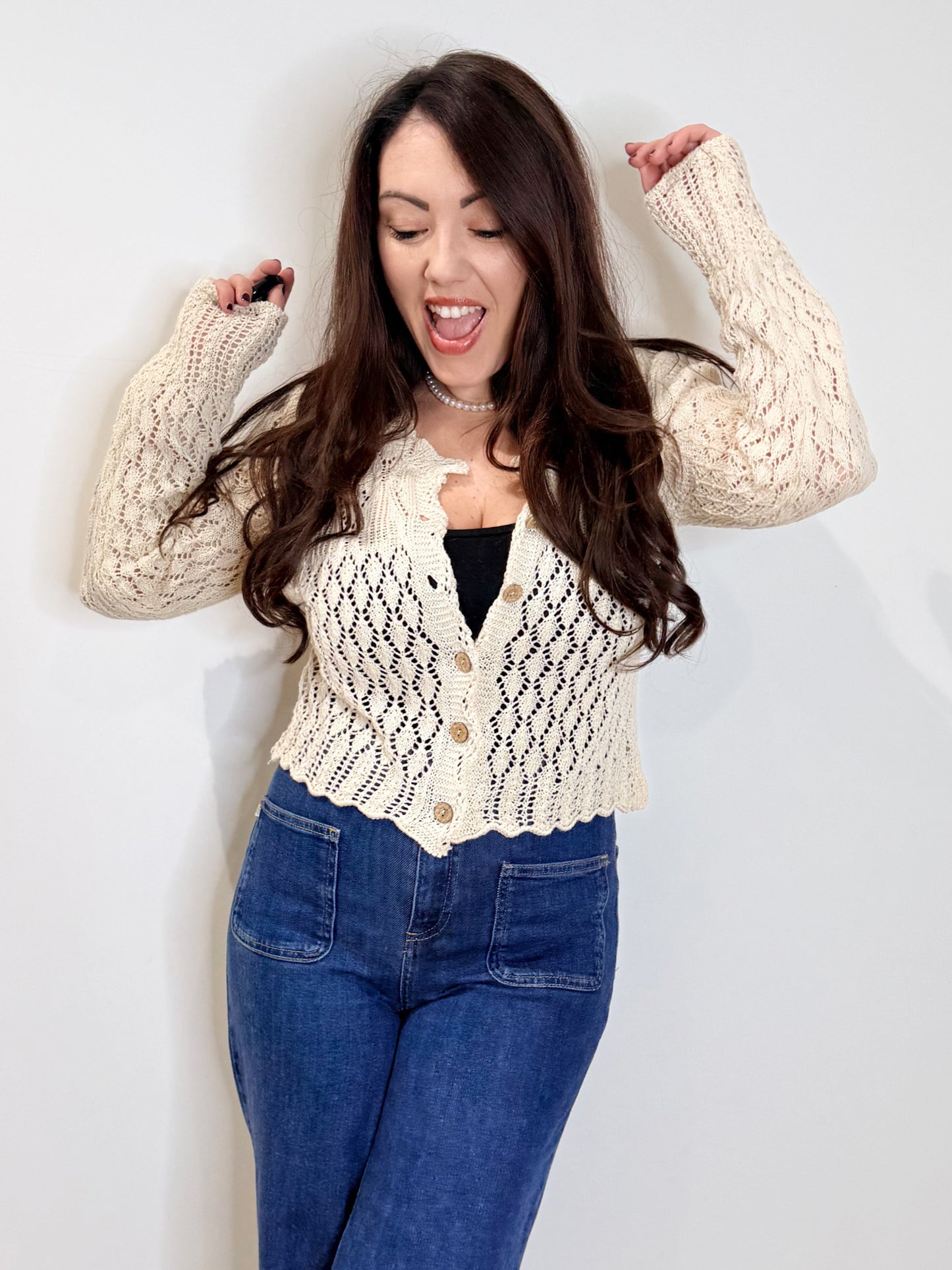 Cardigan traforato écru