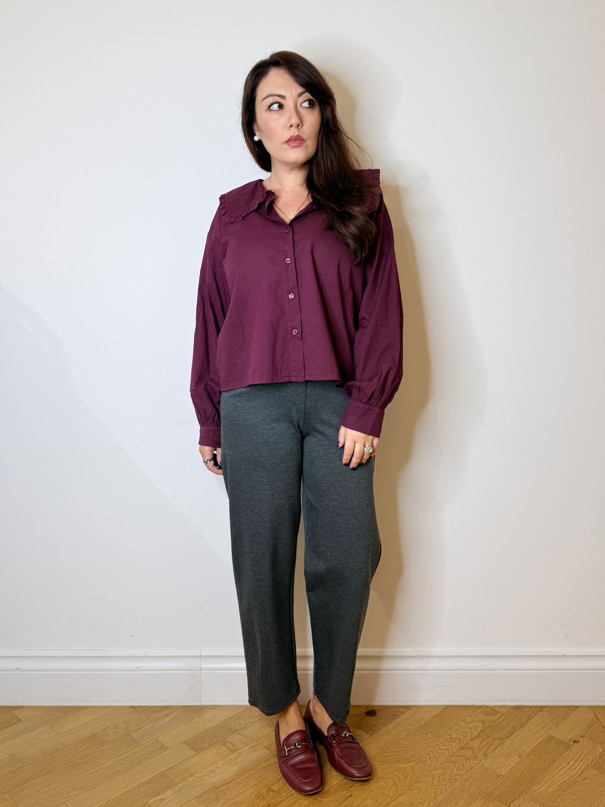 Camicia burgundy collo bon ton
