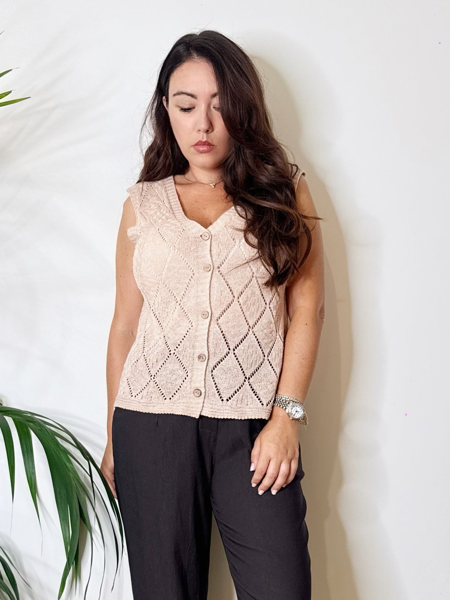Gilet in maglia rosa nude
