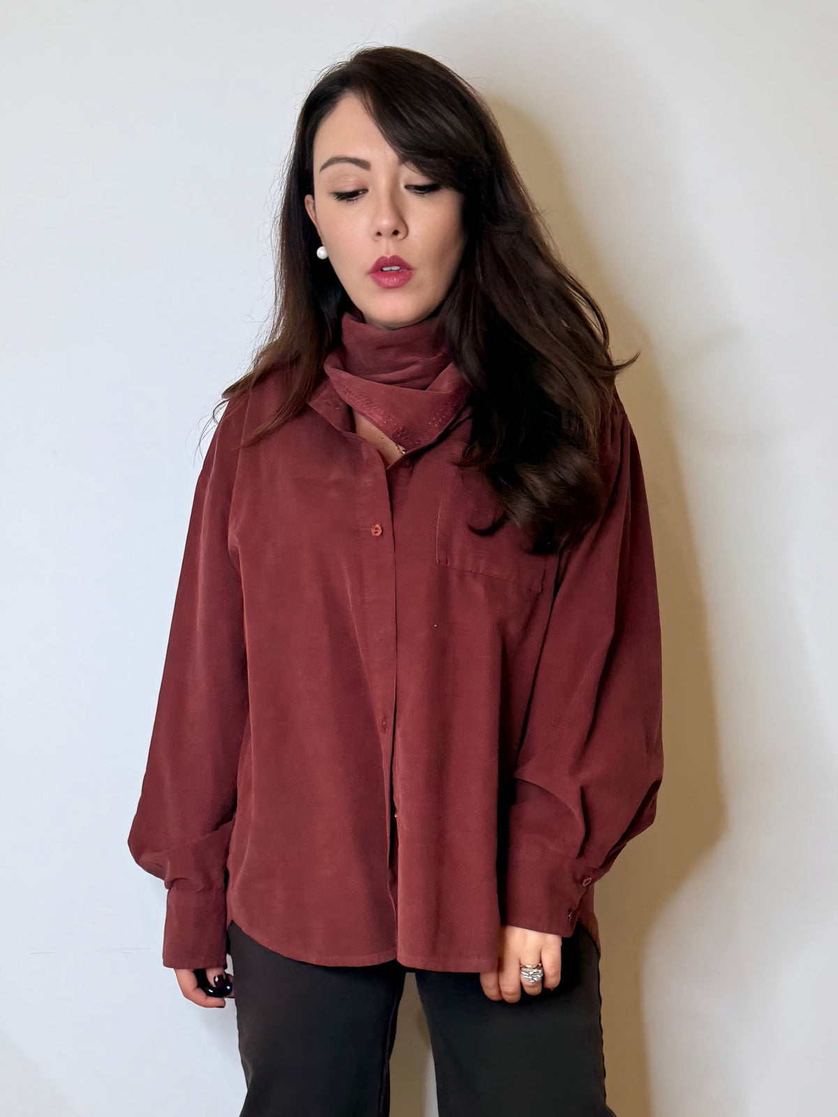 Maxi camicia in velluto con foulard