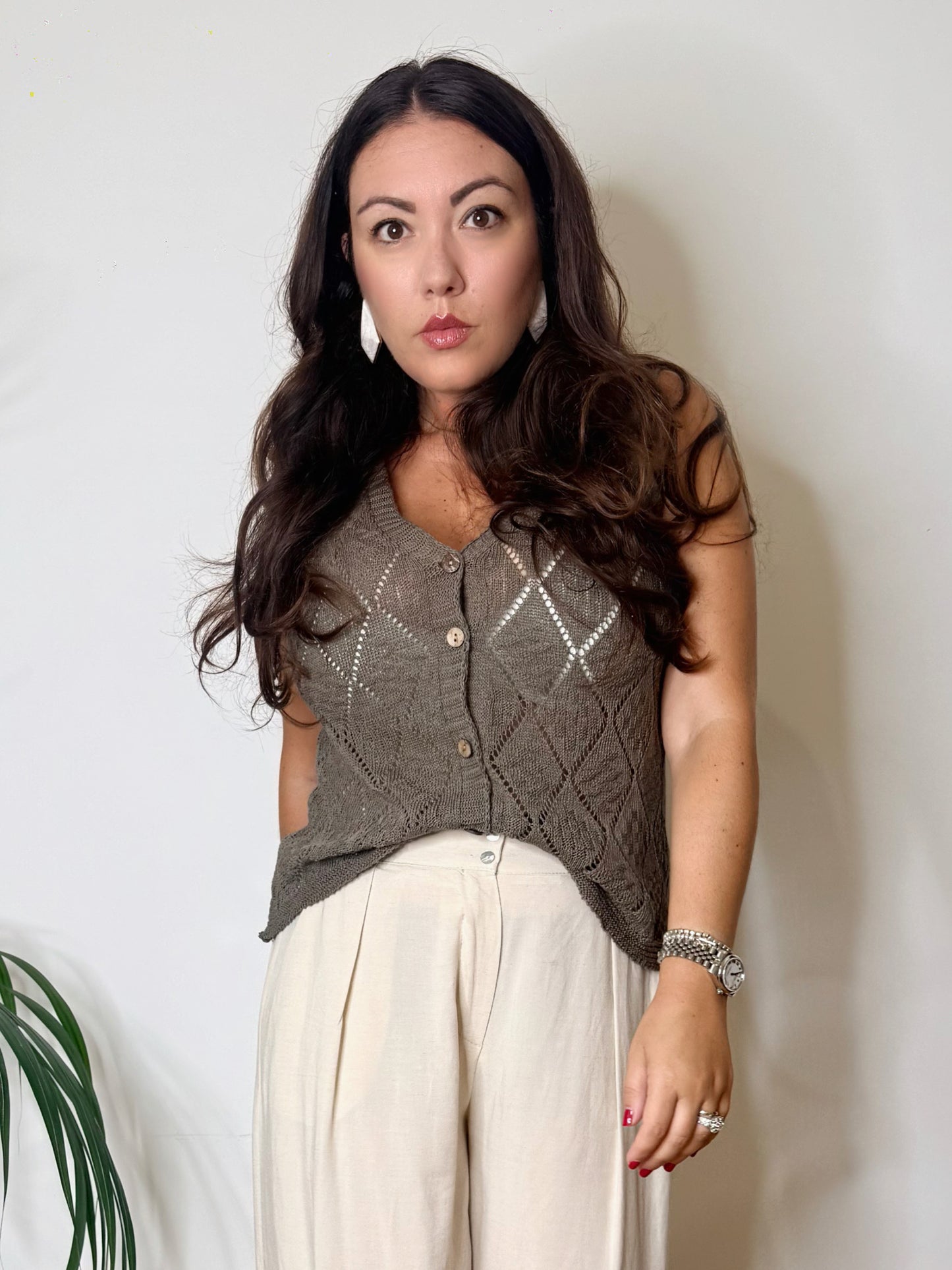 Gilet in maglia tortora