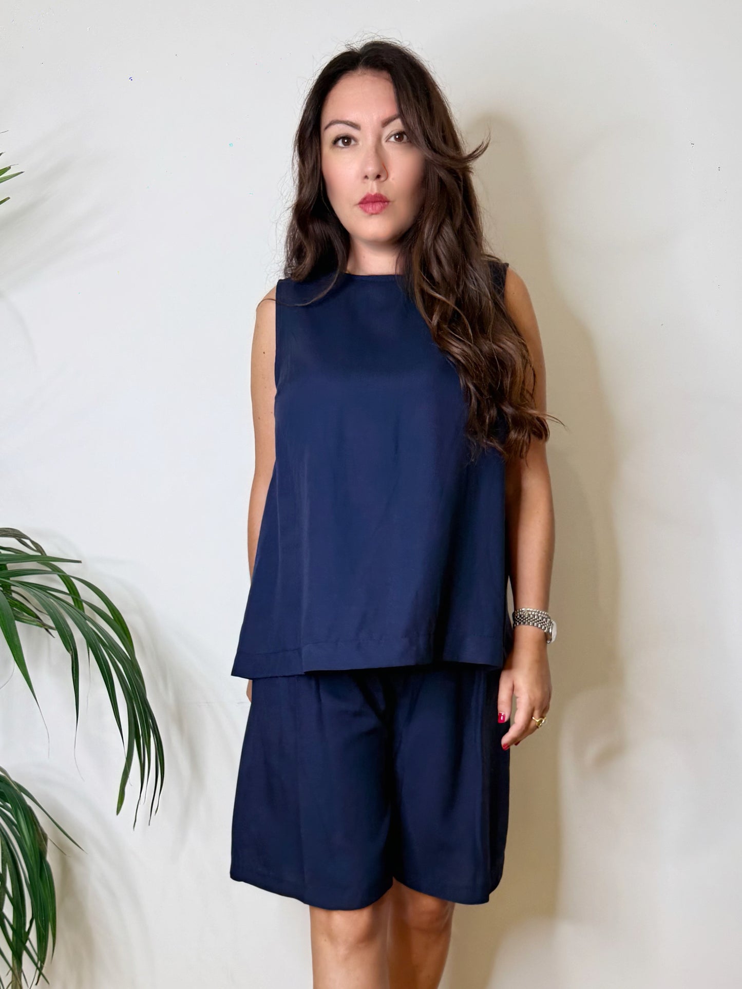 Completo blu in misto lino