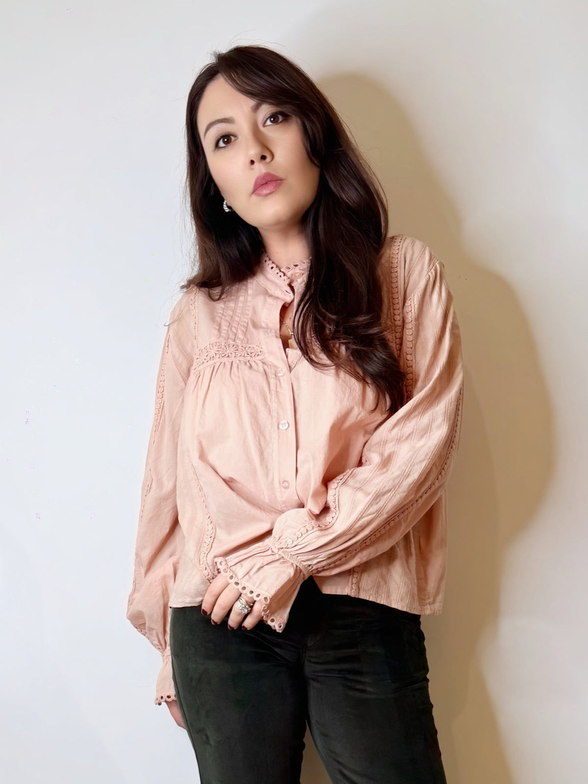 Camicia bohemien rosa tenue