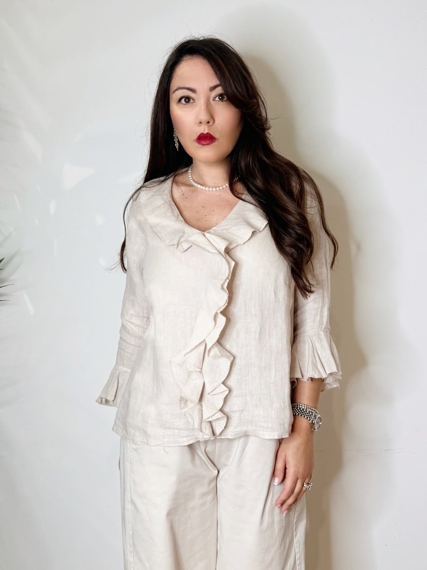 Blusa con volant 100%Lino