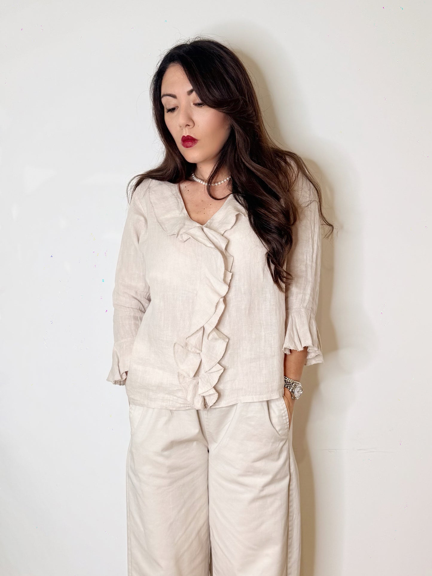 Blusa con volant 100%Lino