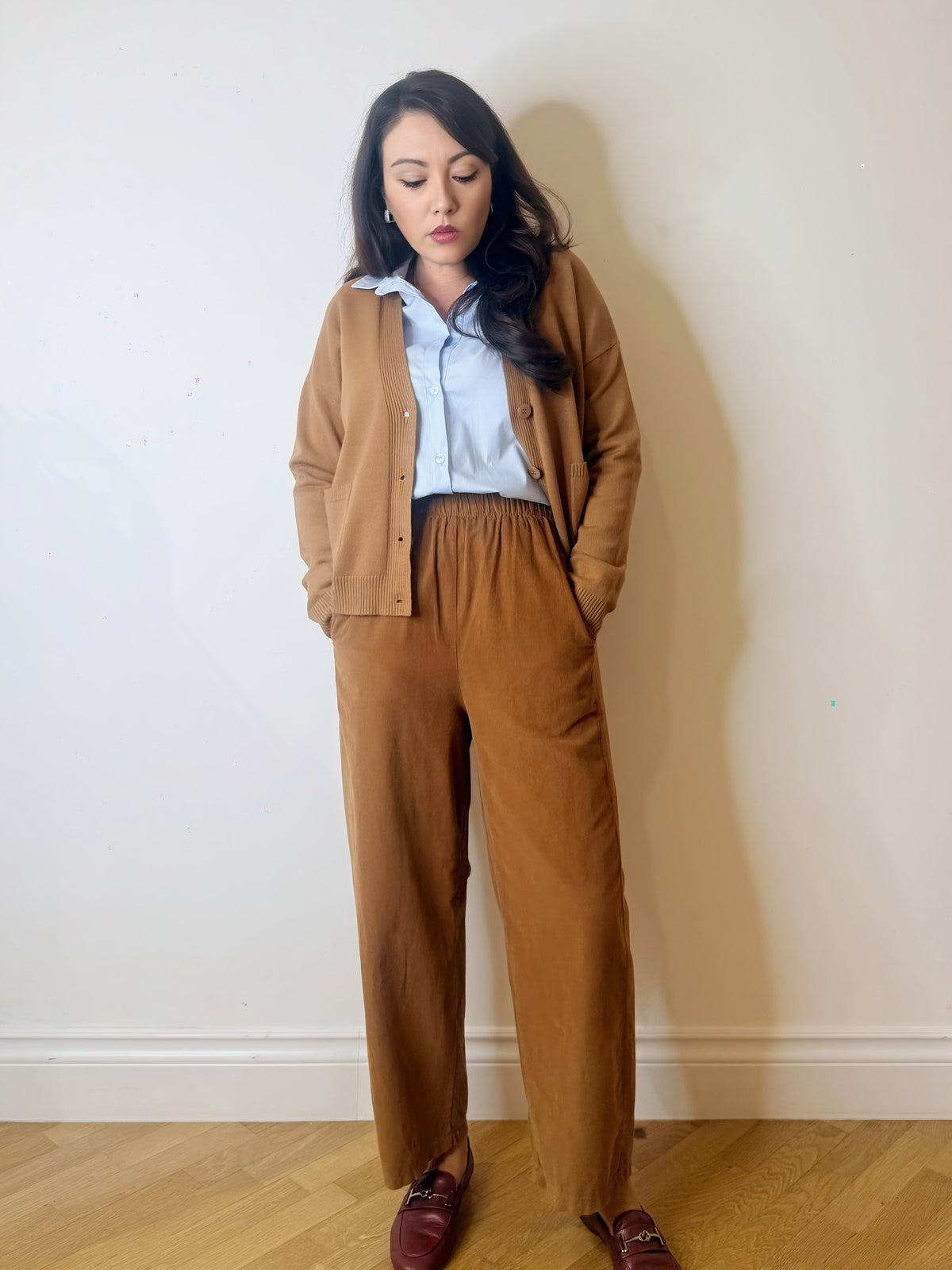 Cardigan in maglia camel