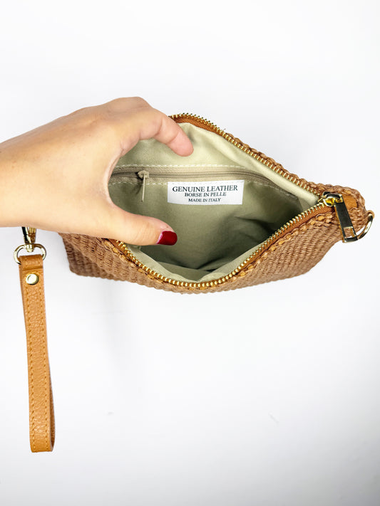 Pochette in pelle e juta