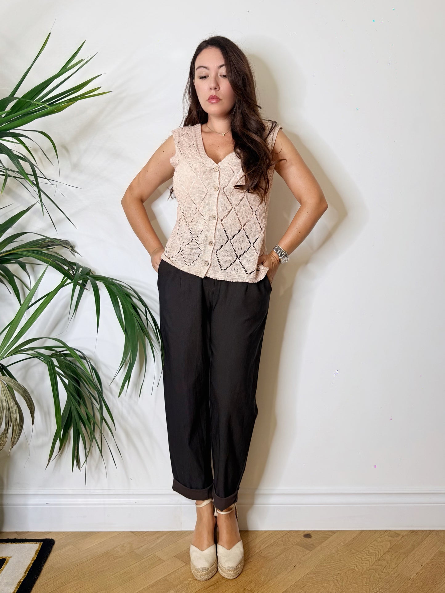 Gilet in maglia rosa nude