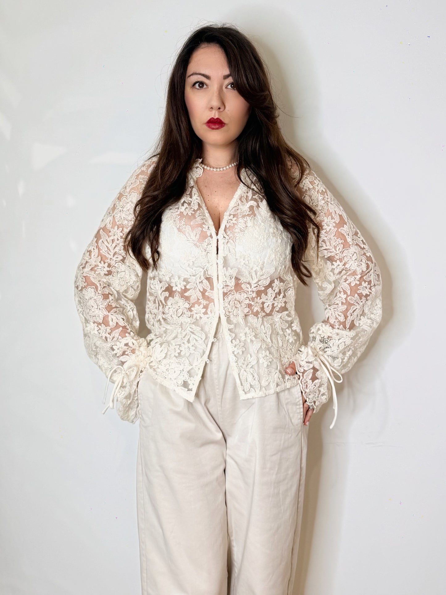 Camicia lavorata avorio