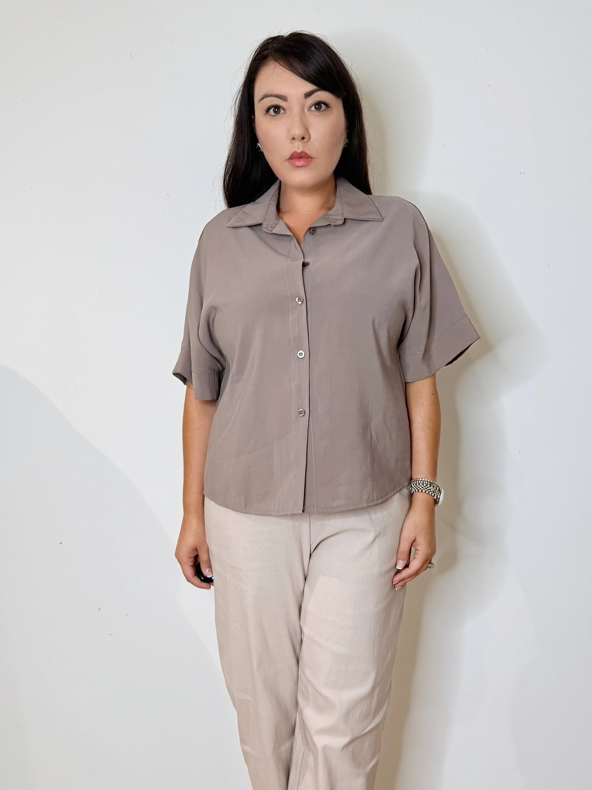 Camicia mezze maniche tortora
