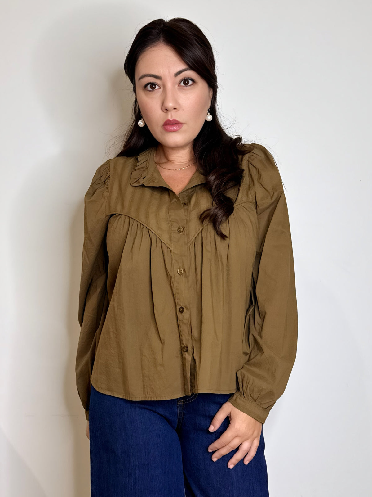 Camicia 100% cotone kaki