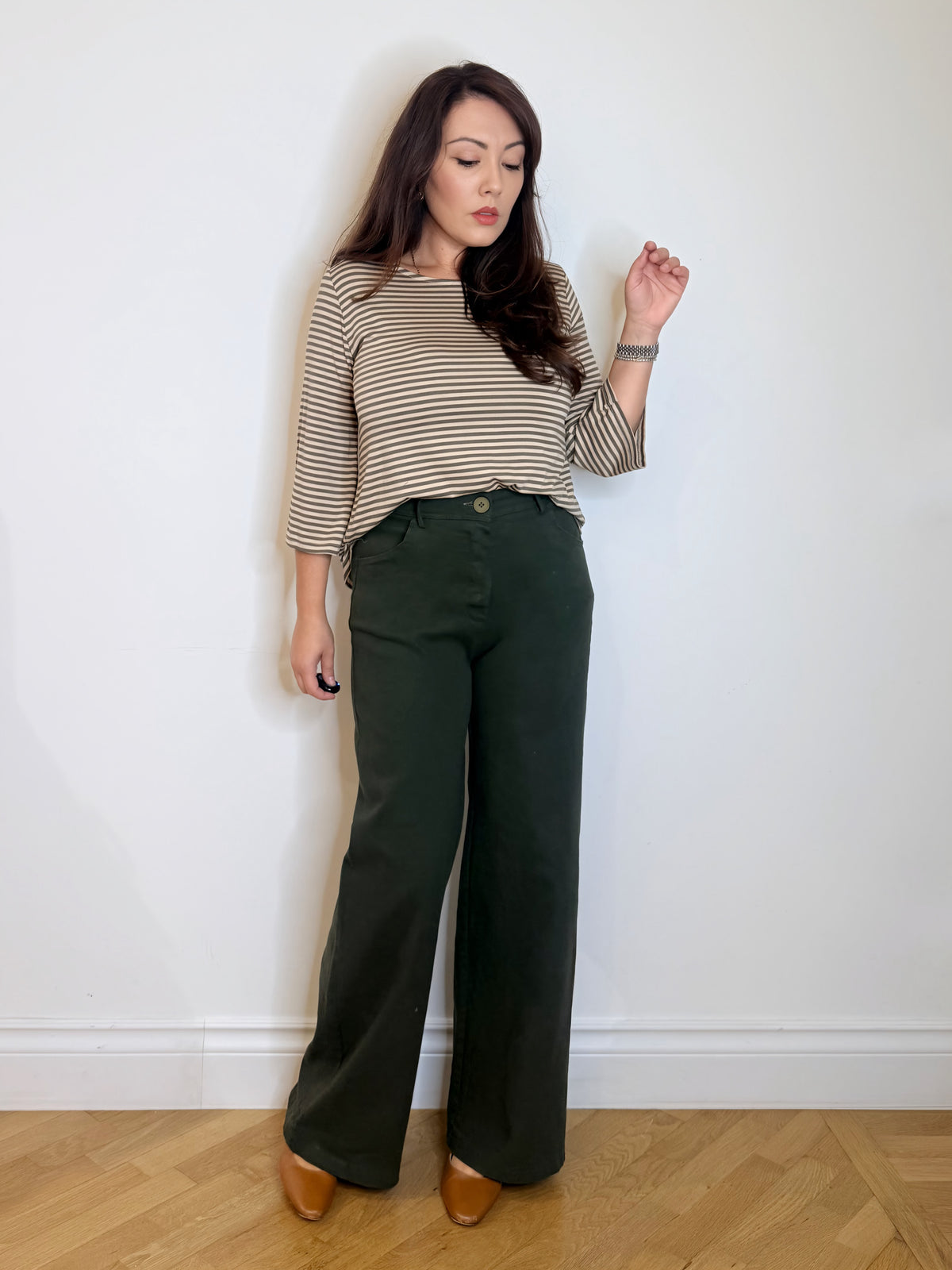 Pantalone jeans wide leg verde
