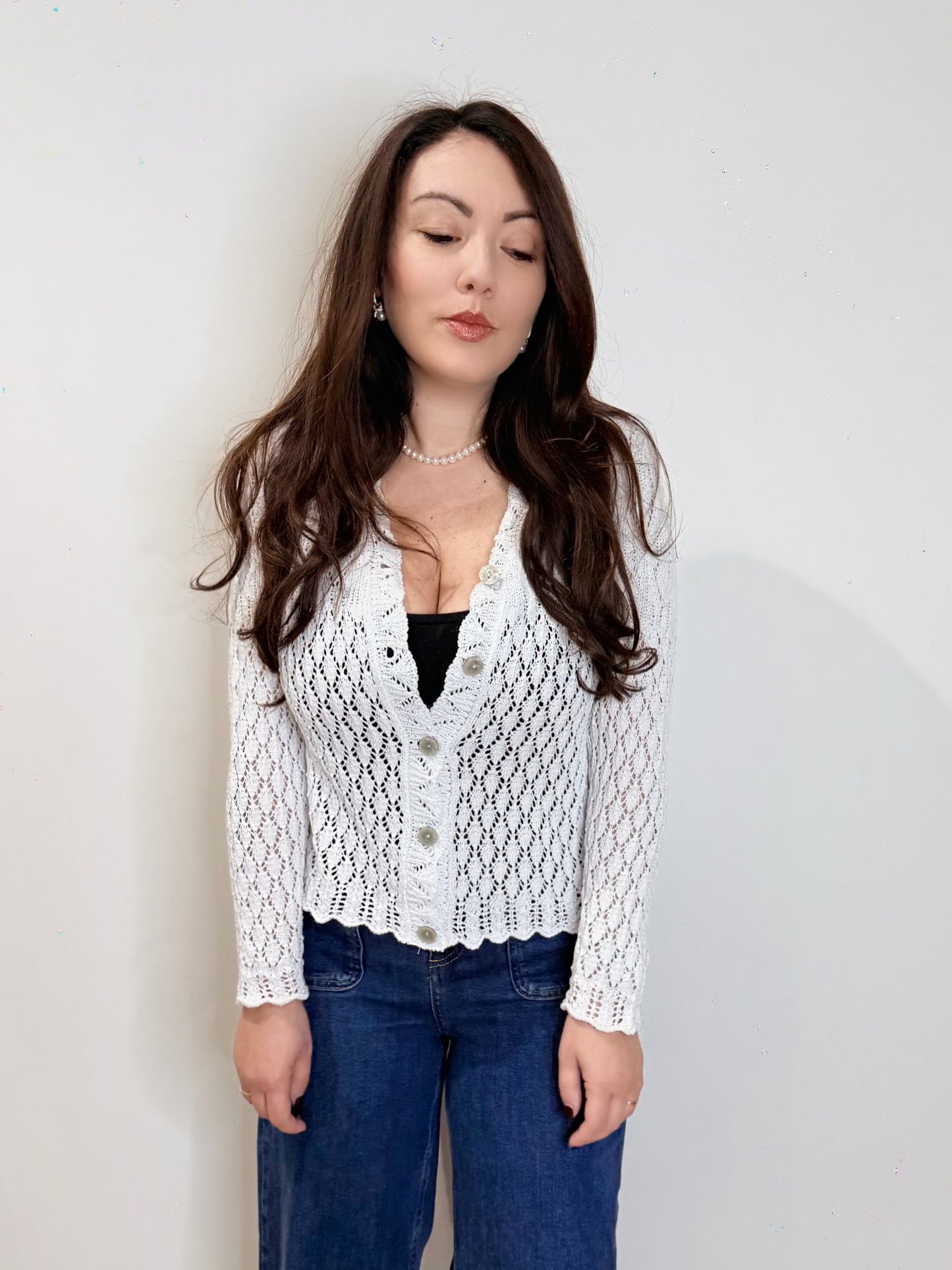 Cardigan traforato bianco