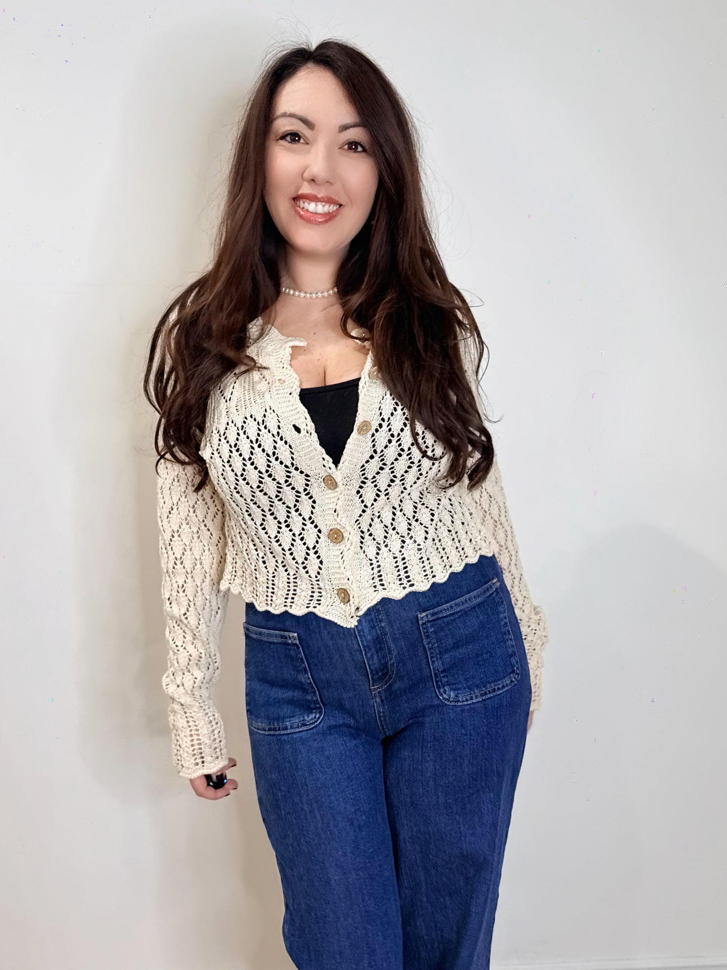 Cardigan traforato écru