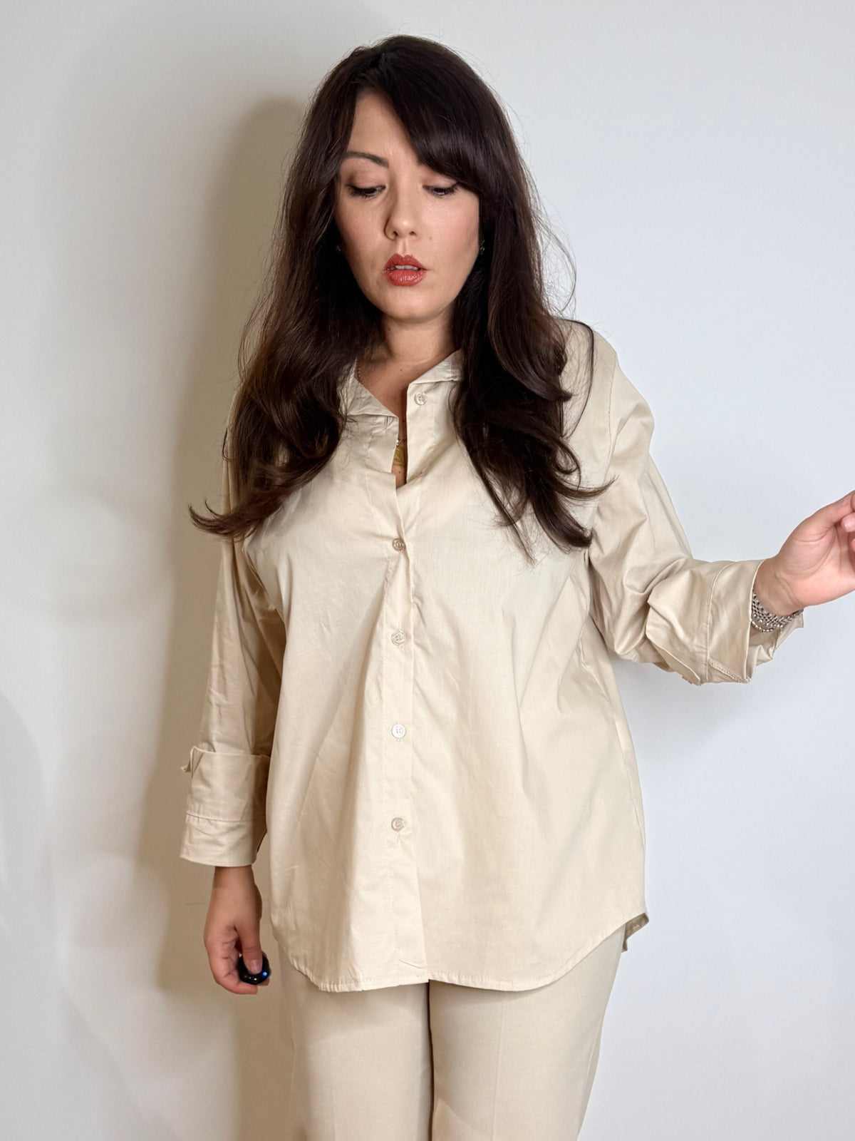Camicia lunga in cotone beige