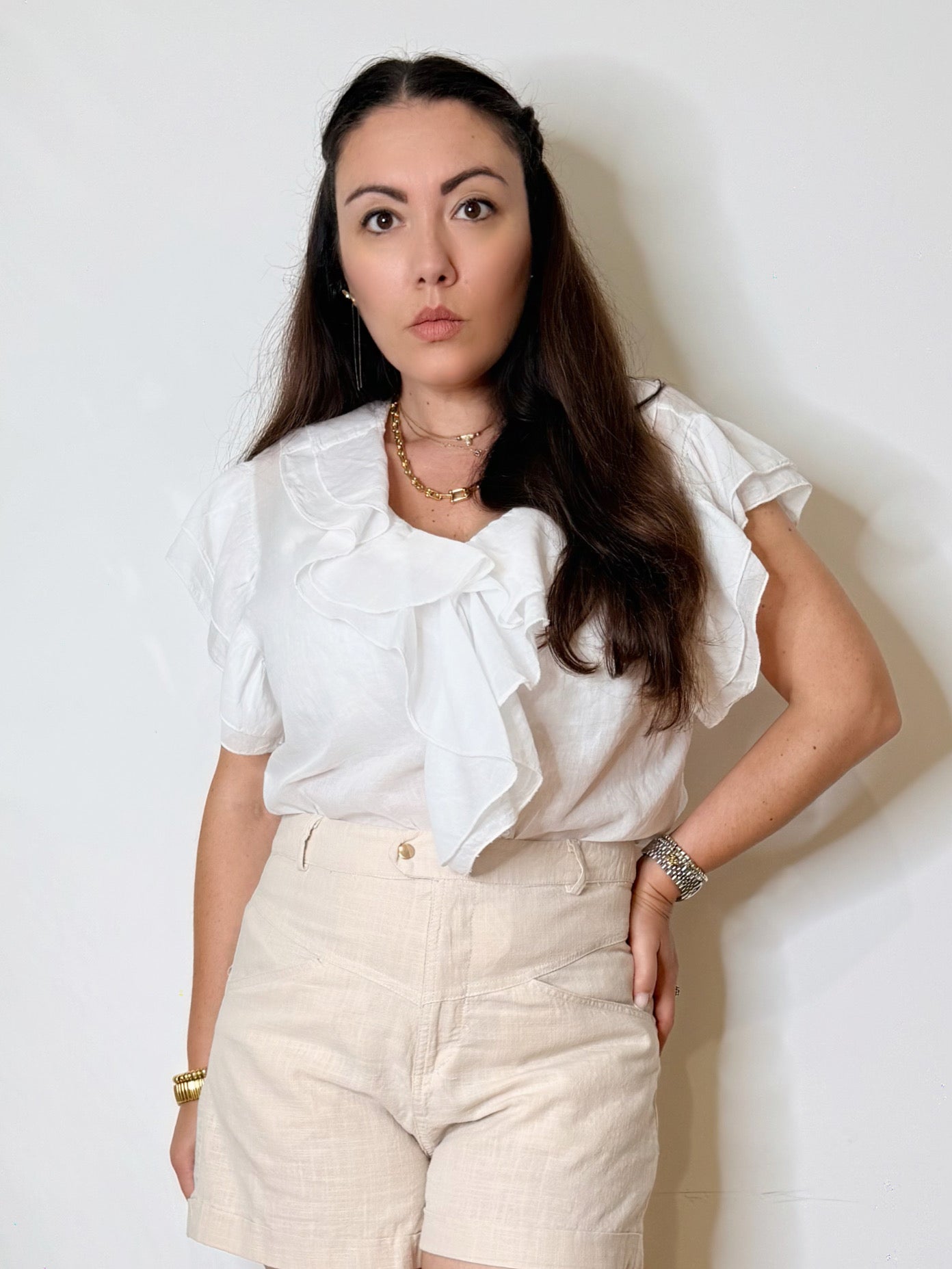Blusa in mussola con volant