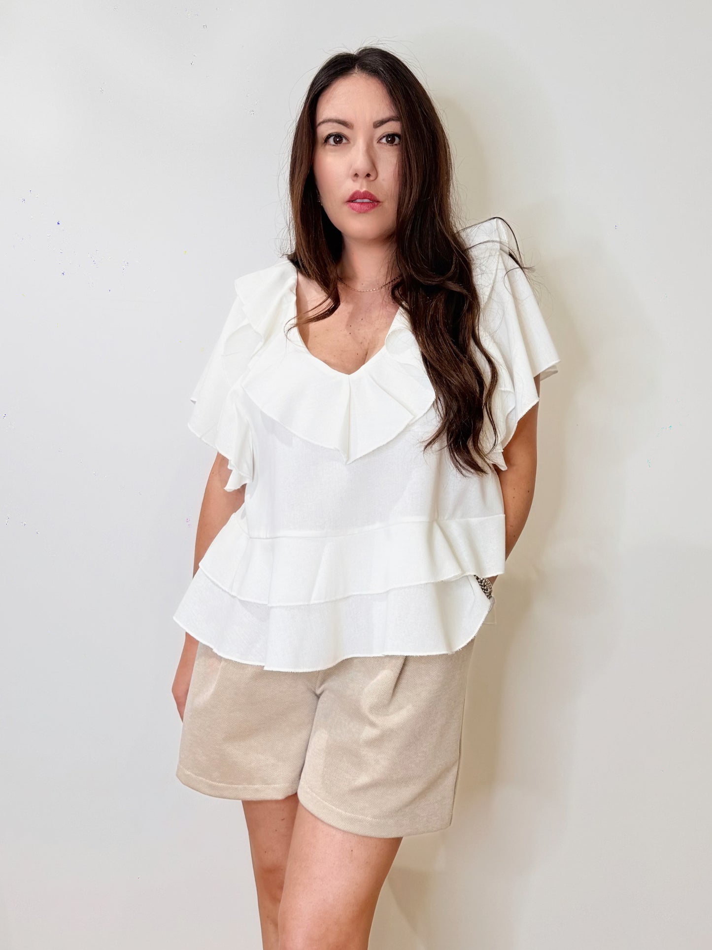 Blusa con volant 100% Lino