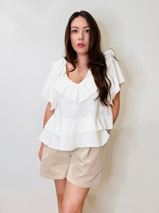 Blusa con volant 100% Lino