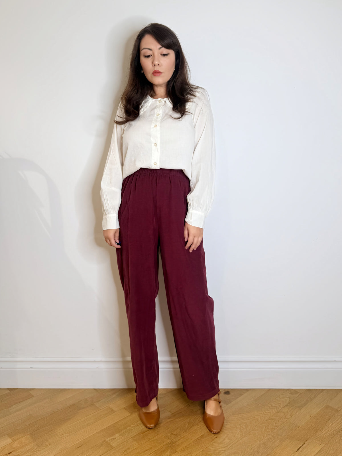 Pantalone gamba lunga in velluto Borgogna