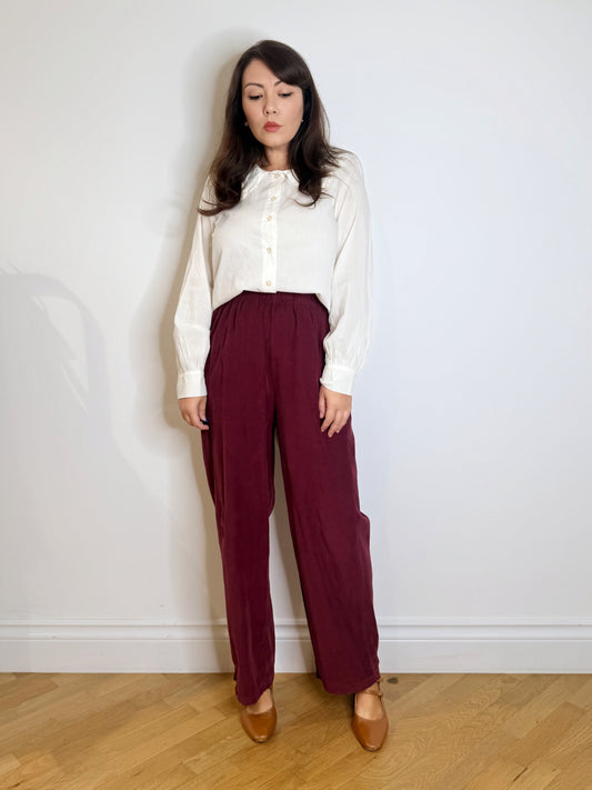 Pantalone gamba lunga in velluto Borgogna
