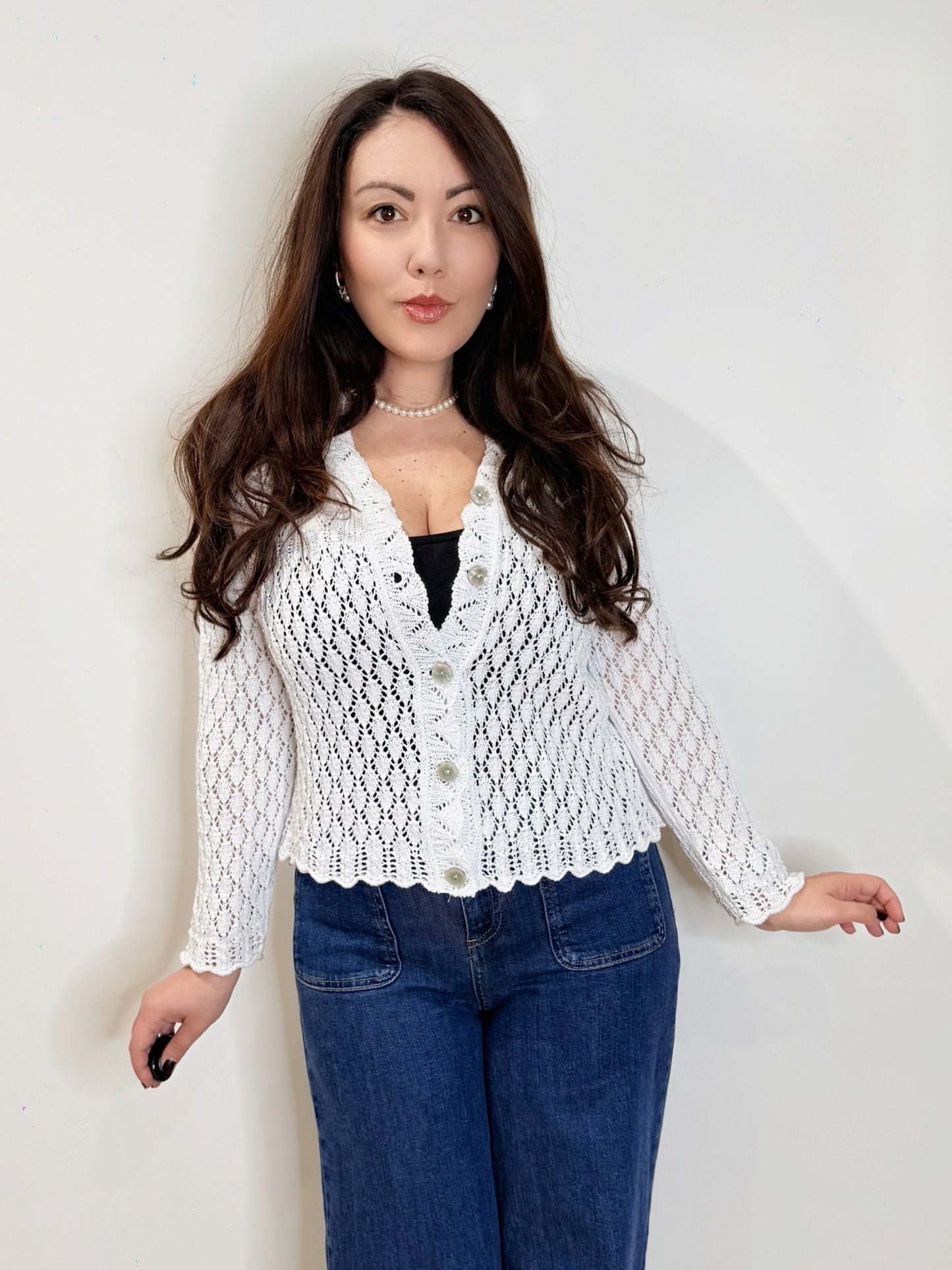 Cardigan traforato bianco