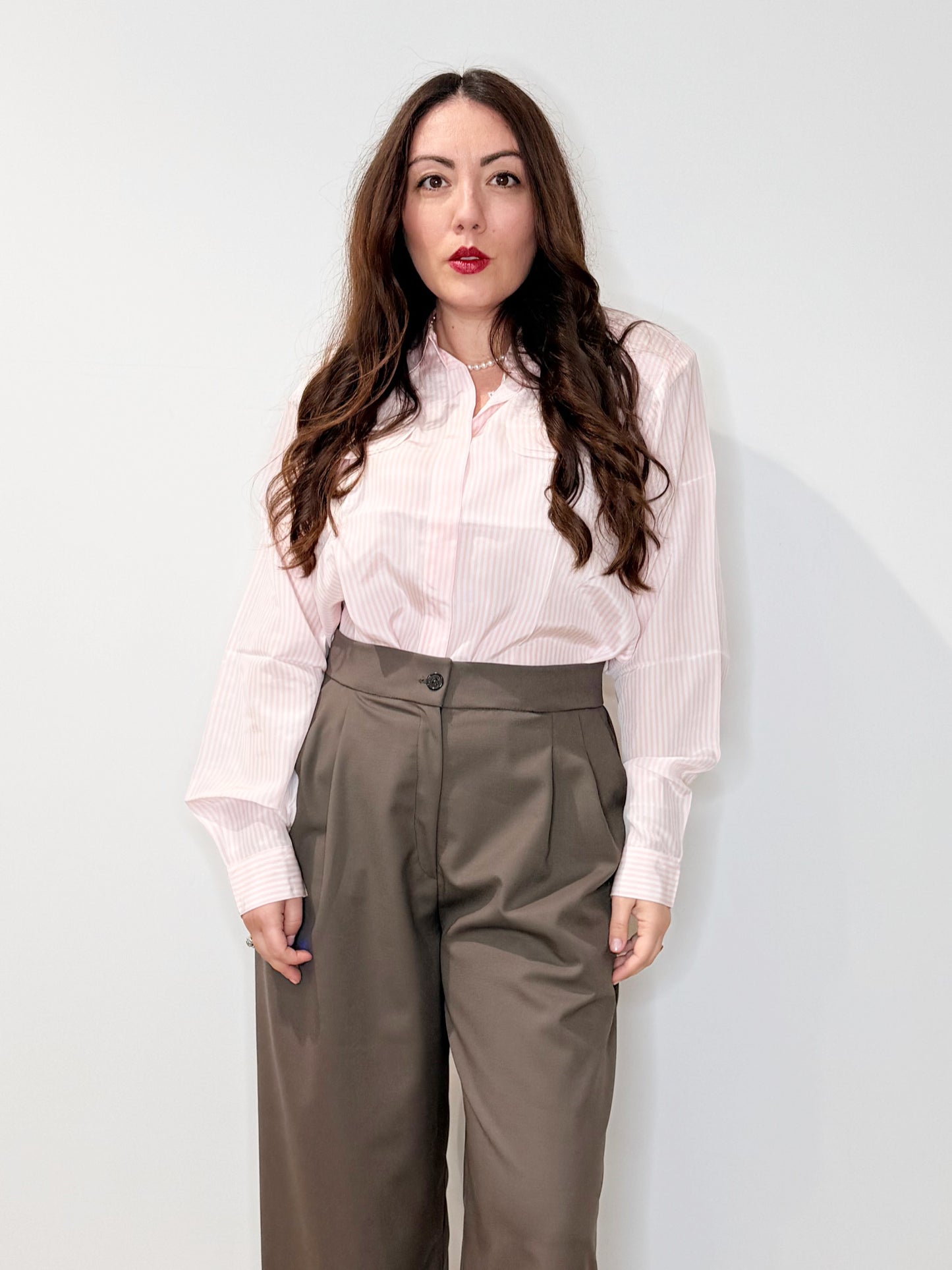 Camicia in seta a righe rosa