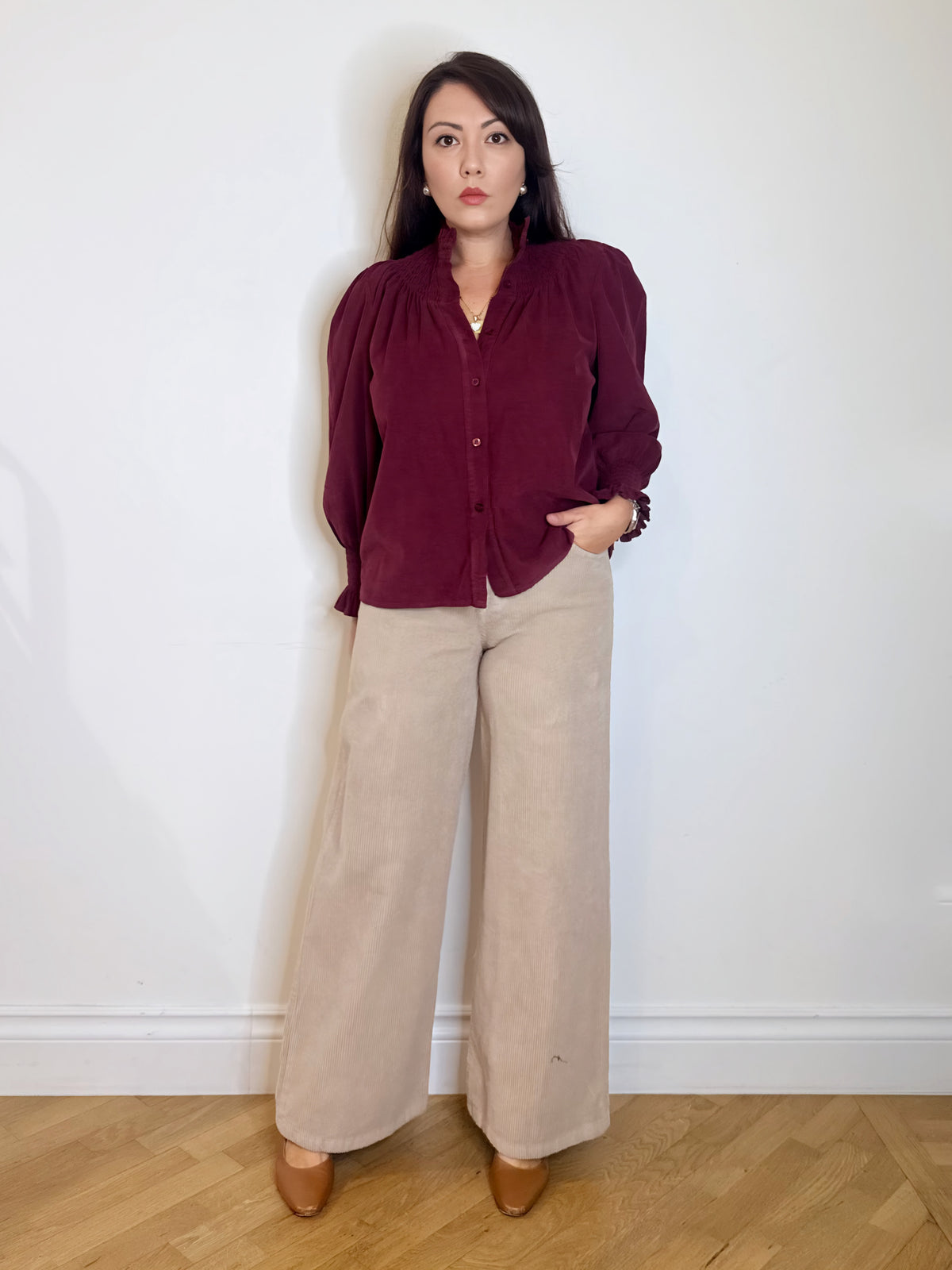 Pantalone in velluto beige