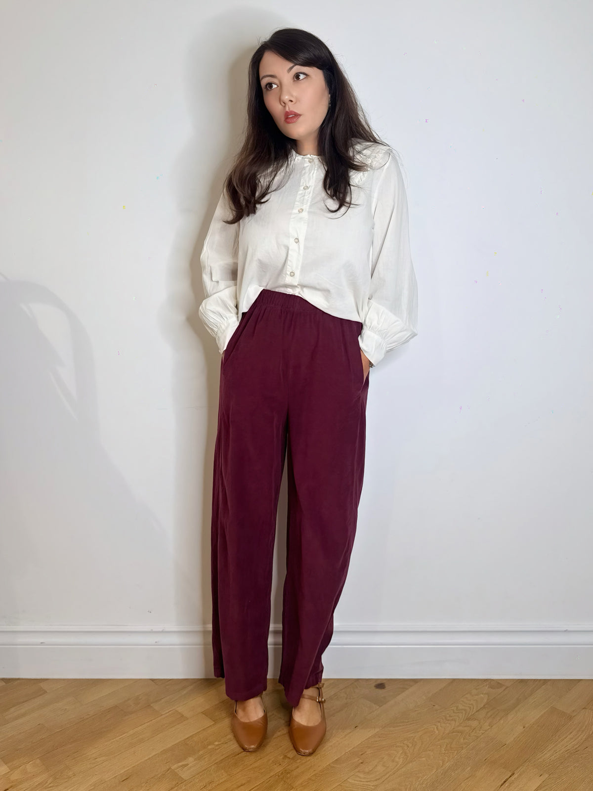 Pantalone gamba lunga in velluto Borgogna