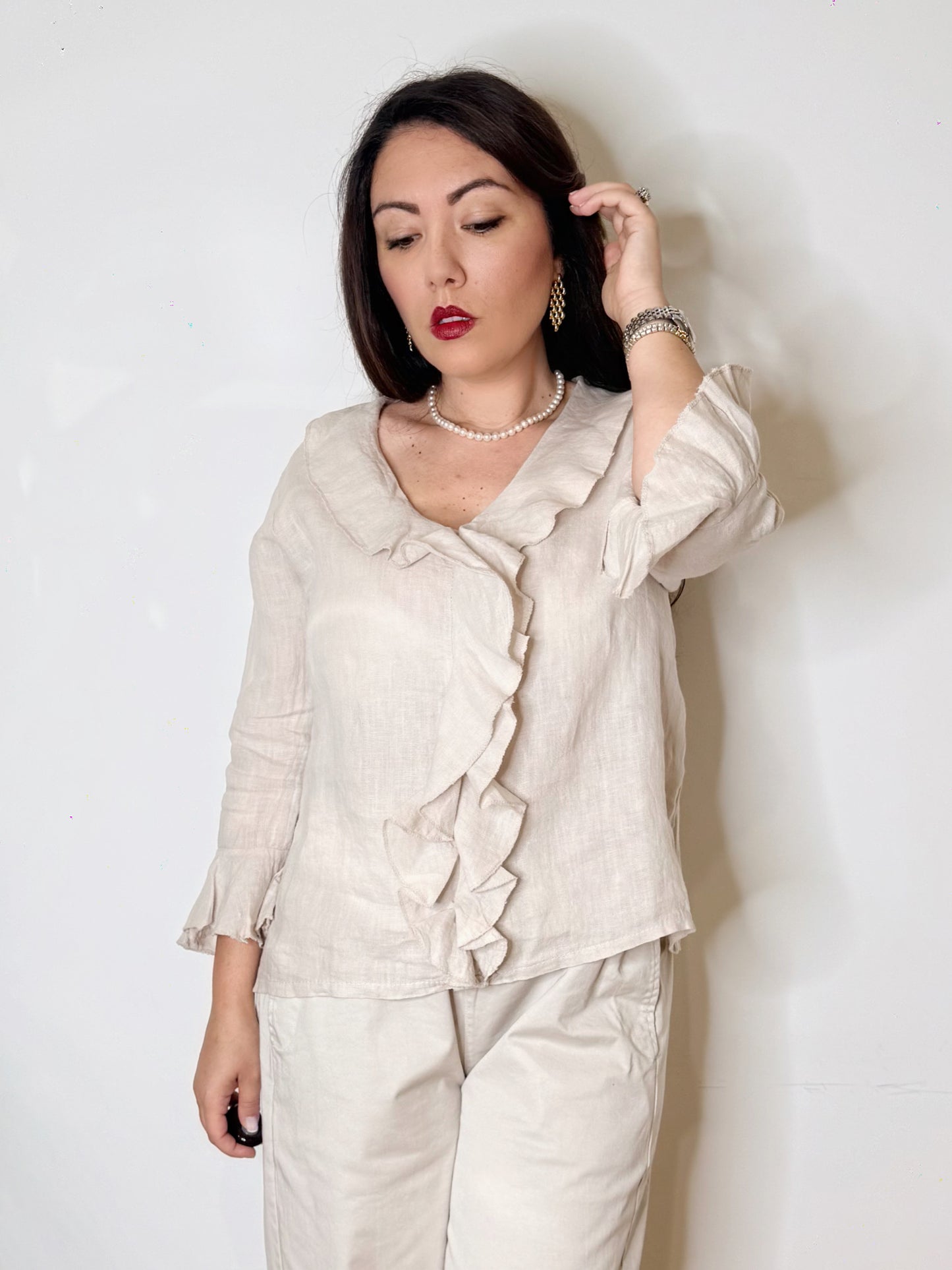 Blusa con volant 100%Lino