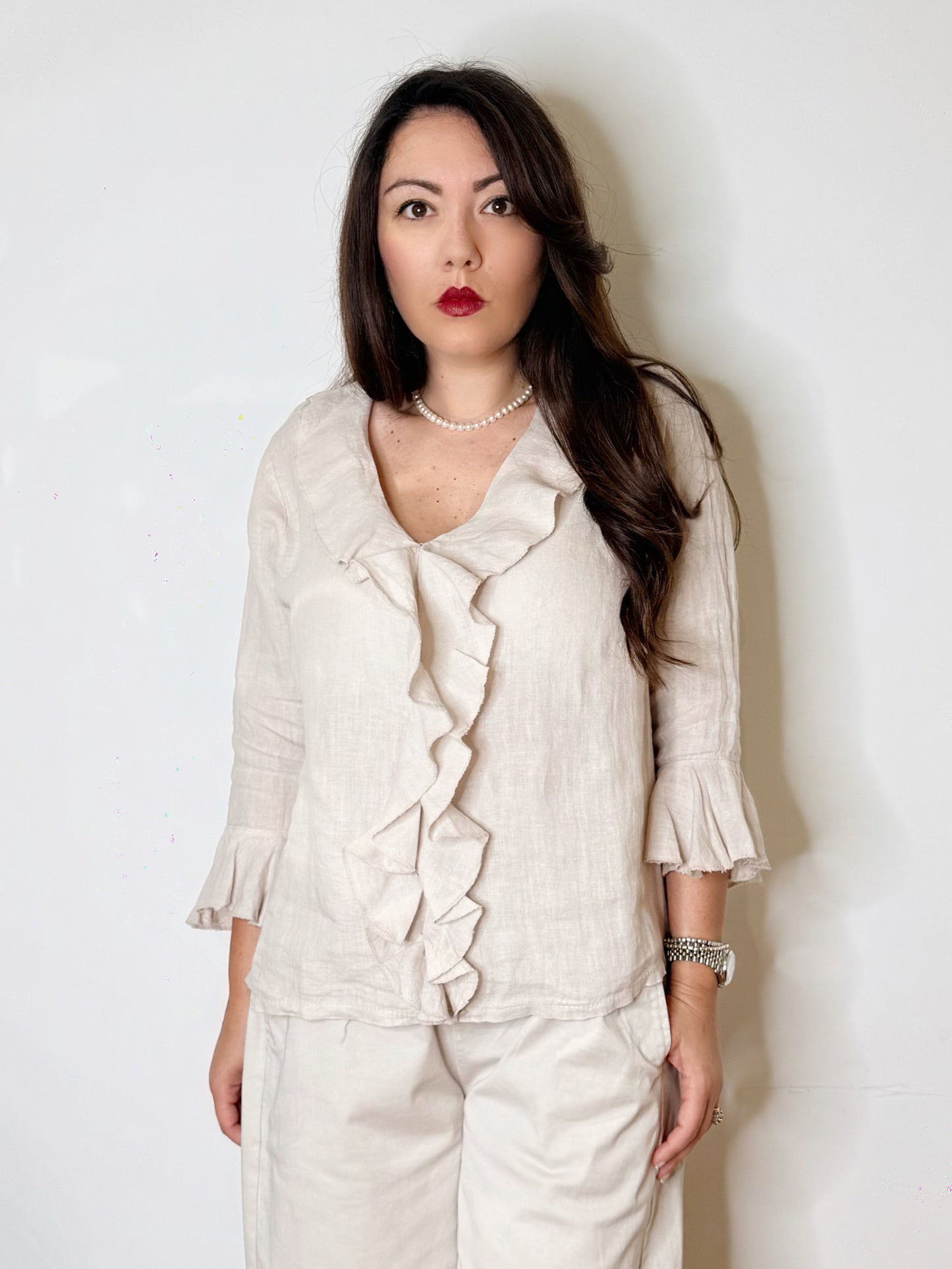 Blusa con volant 100%Lino