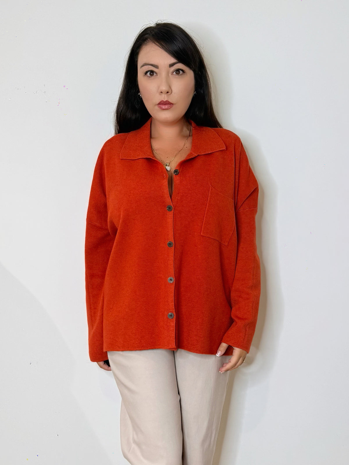Camicia over in maglia arancio