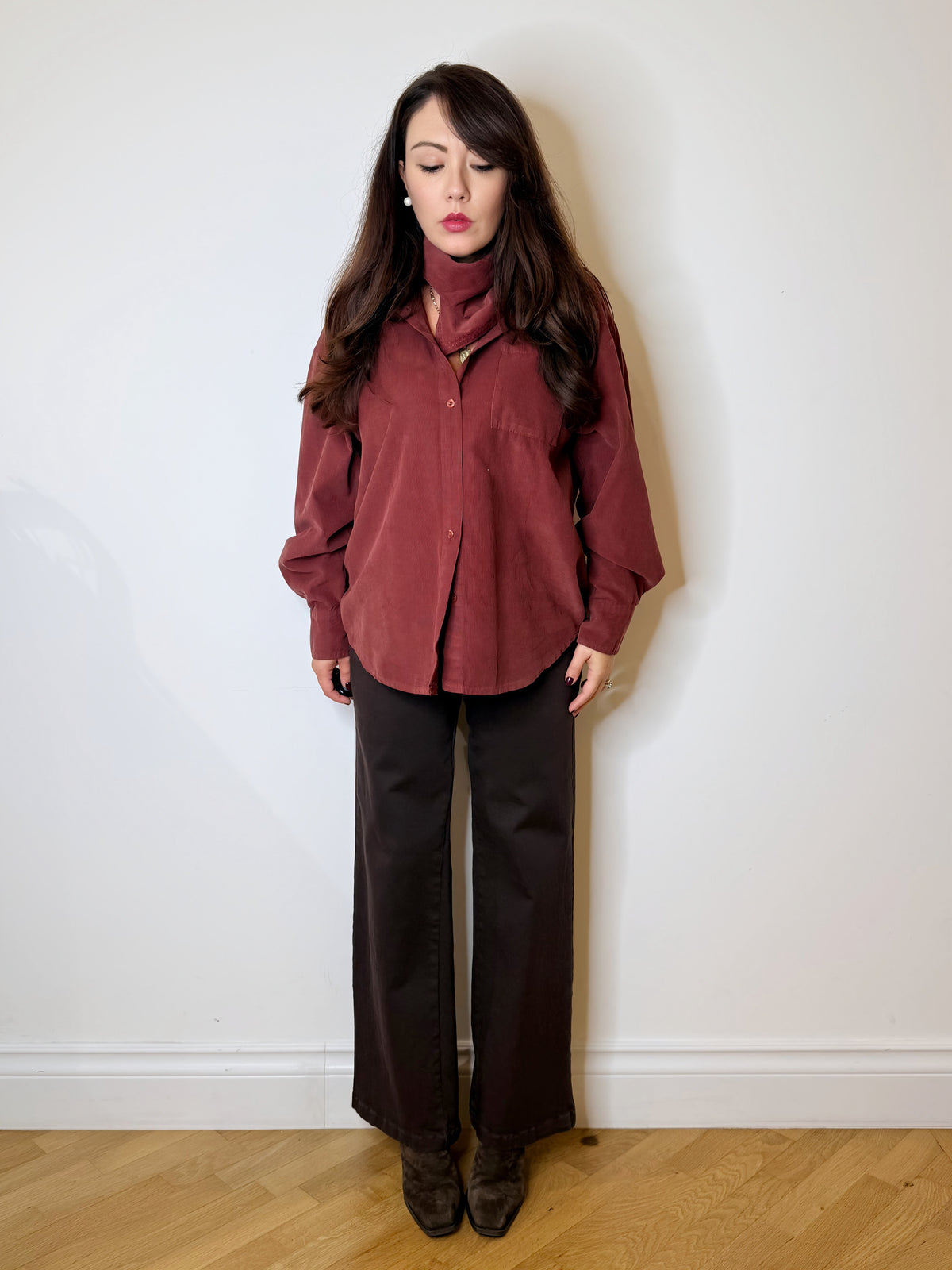 Pantalone jeans wide leg moro