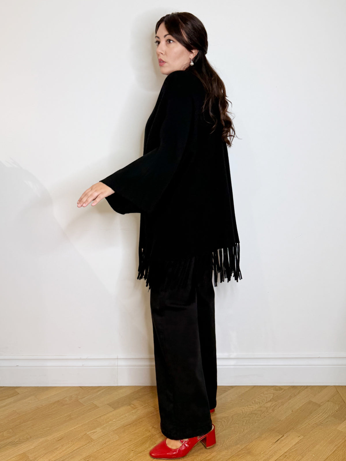 Cardigan con frange nero