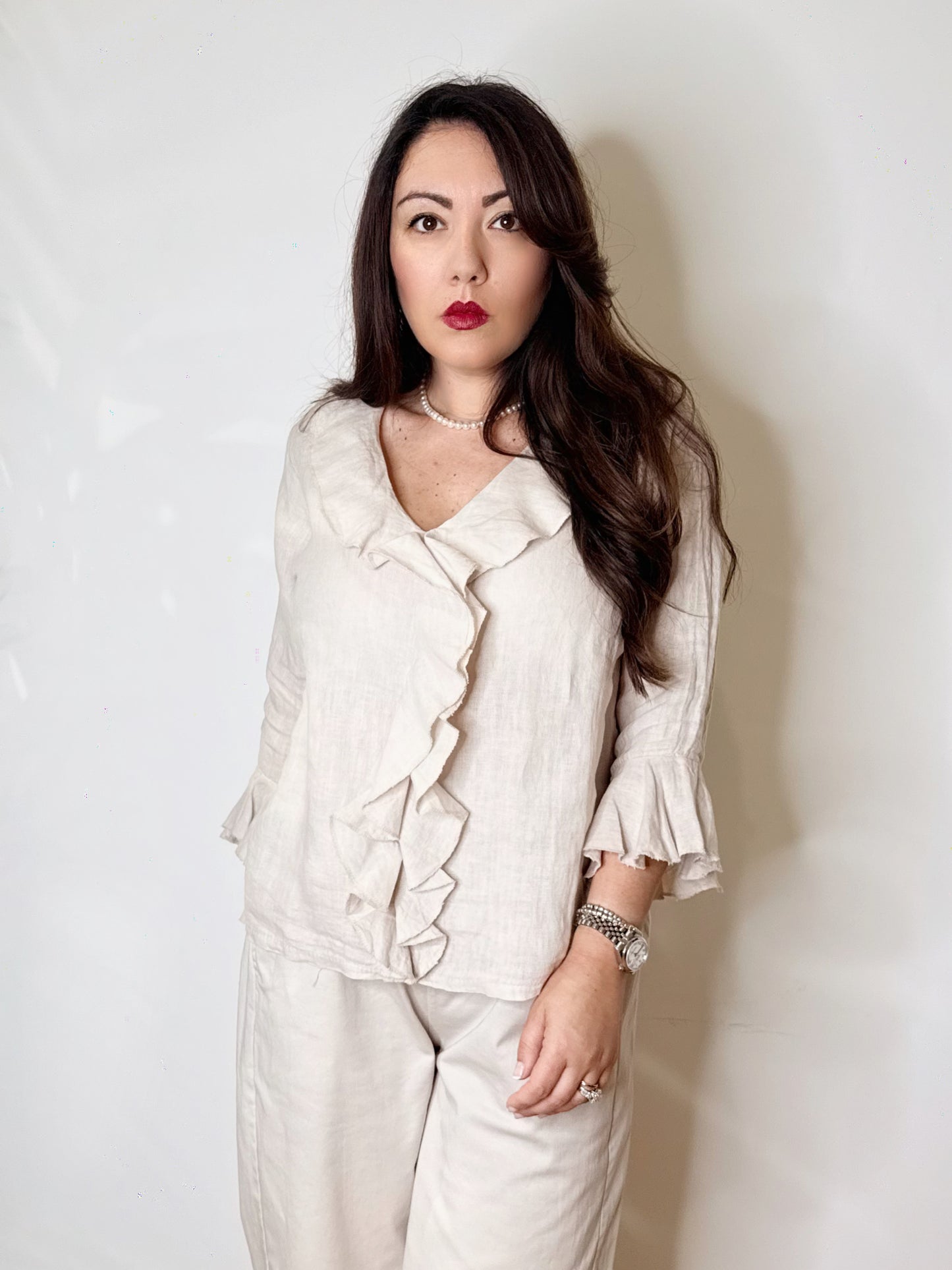 Blusa con volant 100%Lino