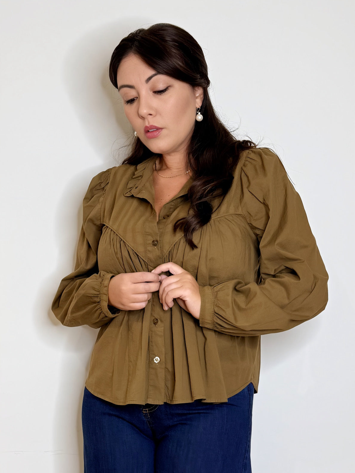 Camicia 100% cotone kaki
