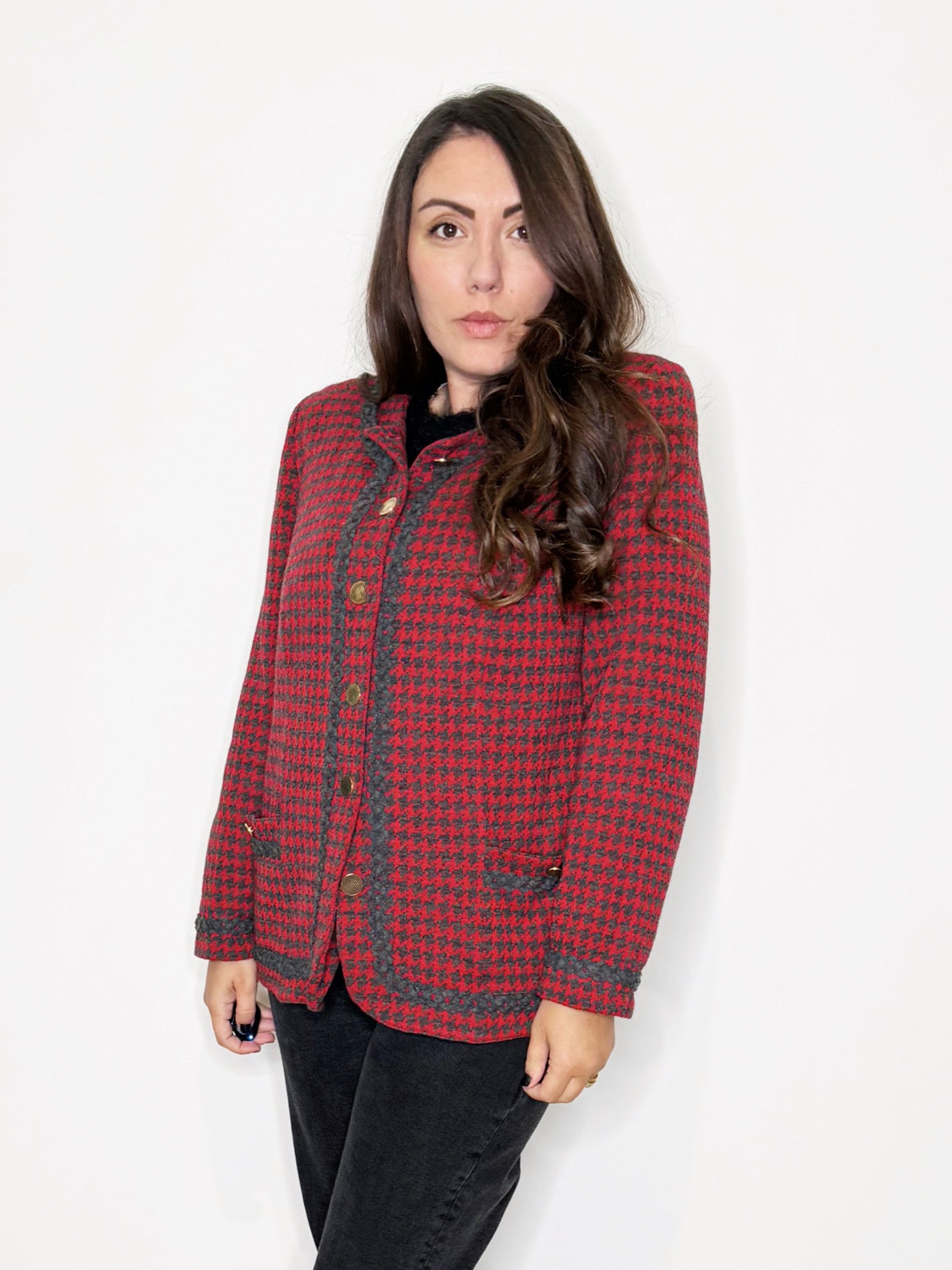 Giacca cardigan in pied de poule